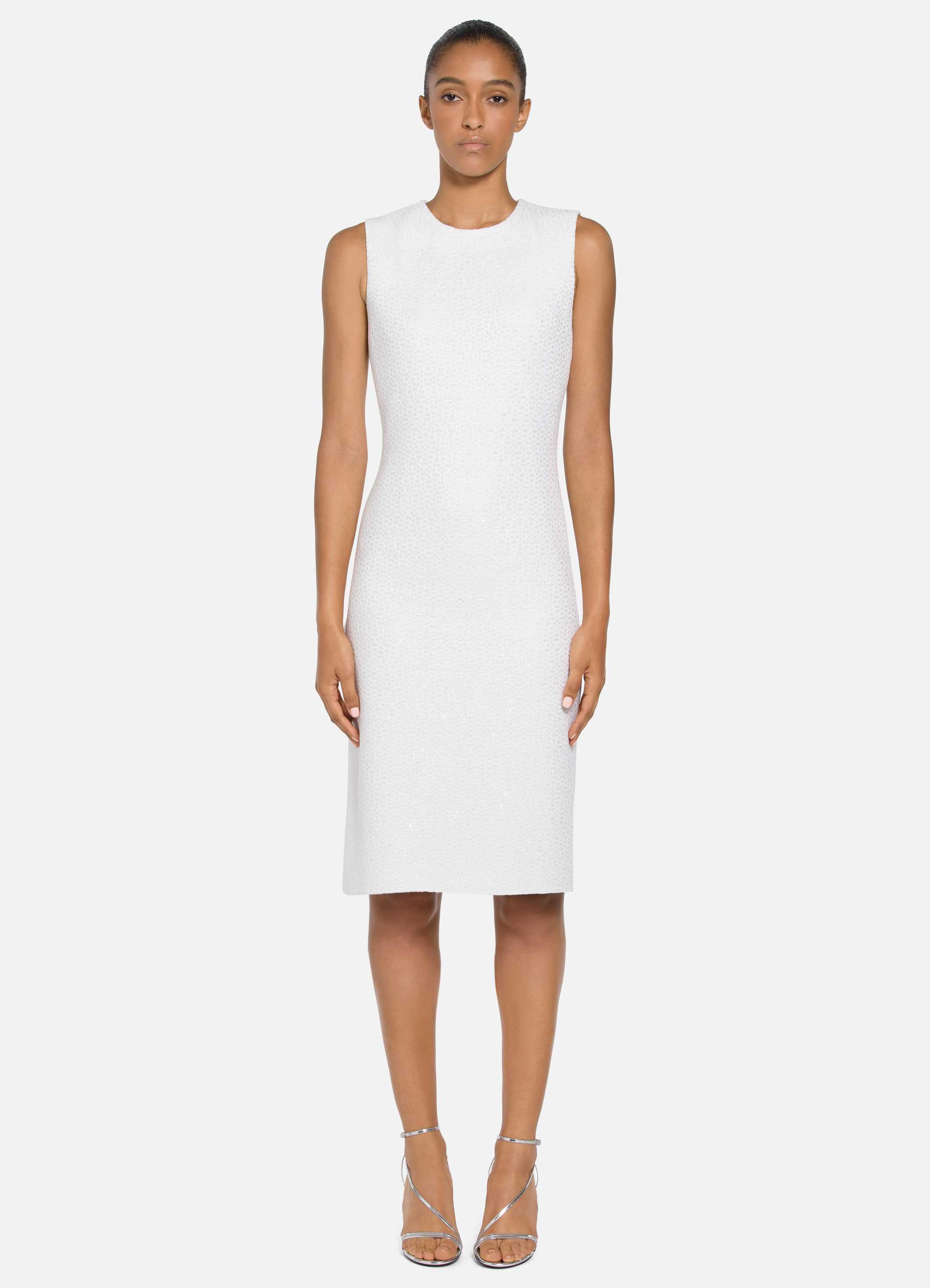 St. John Silk Sequined Evening Knit Dress in White Lyst