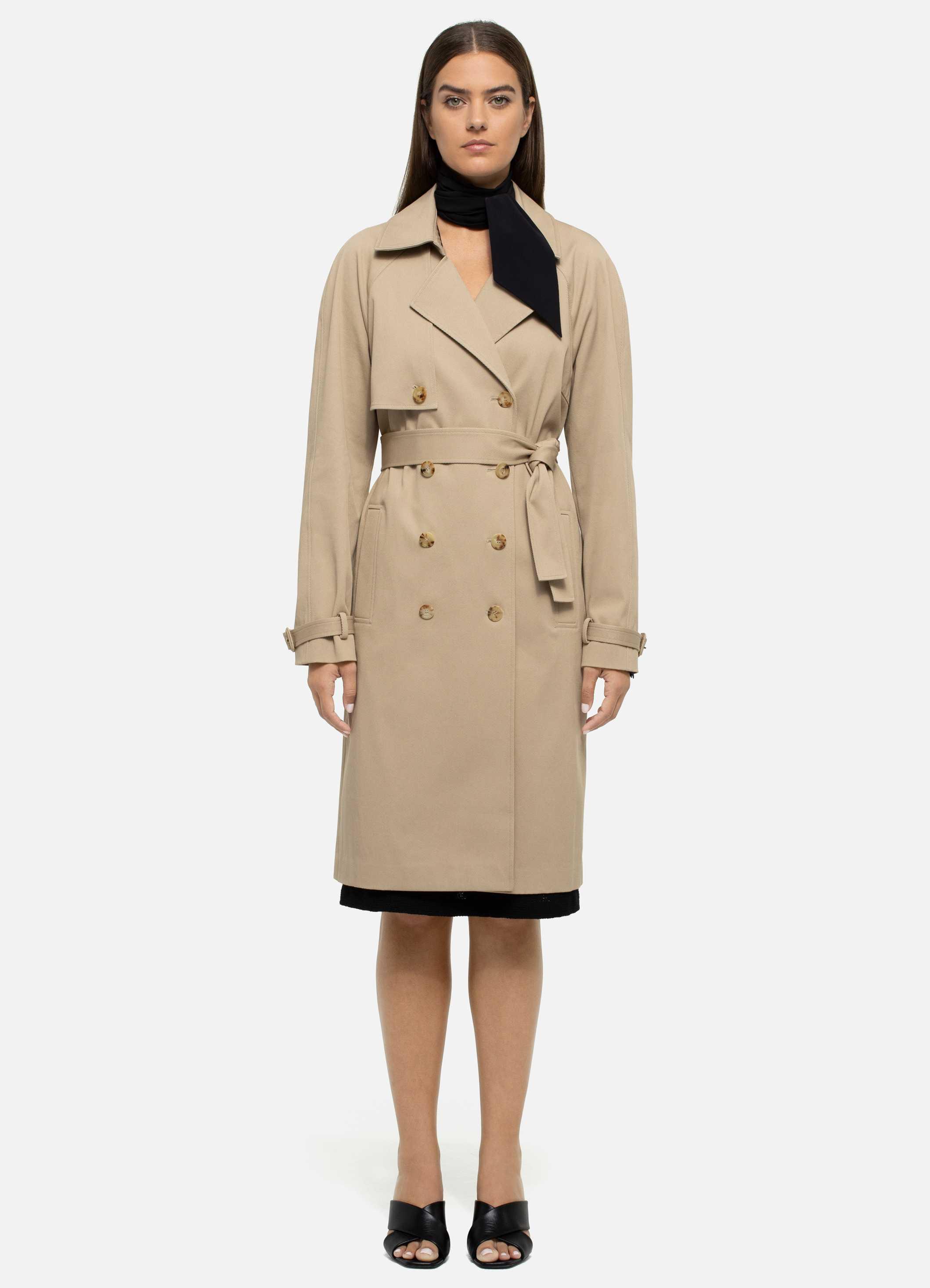 St. John Luxe Twill Stretch Trench Coat in Natural - Lyst