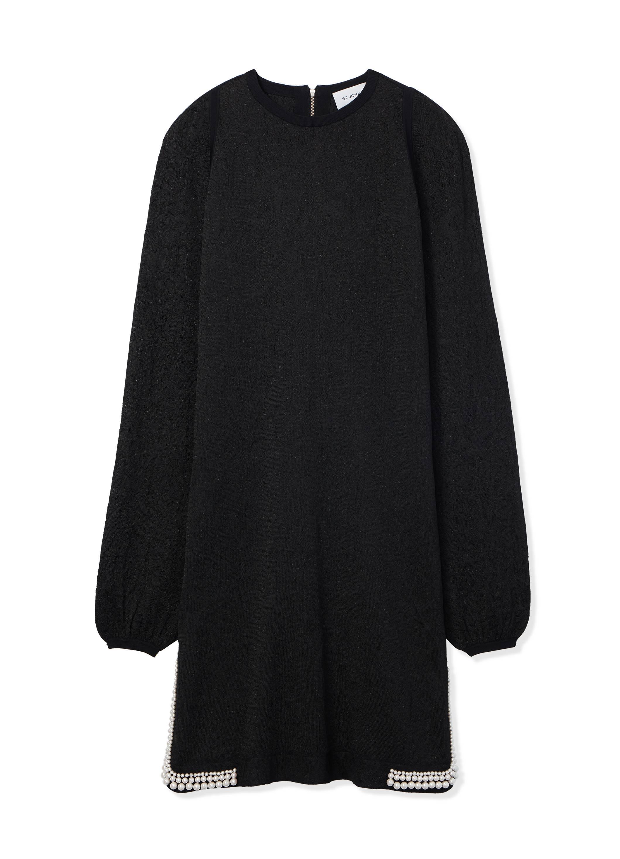 St. John Long Sleeve Dress With Pearl Trim Slits in Black | Lyst