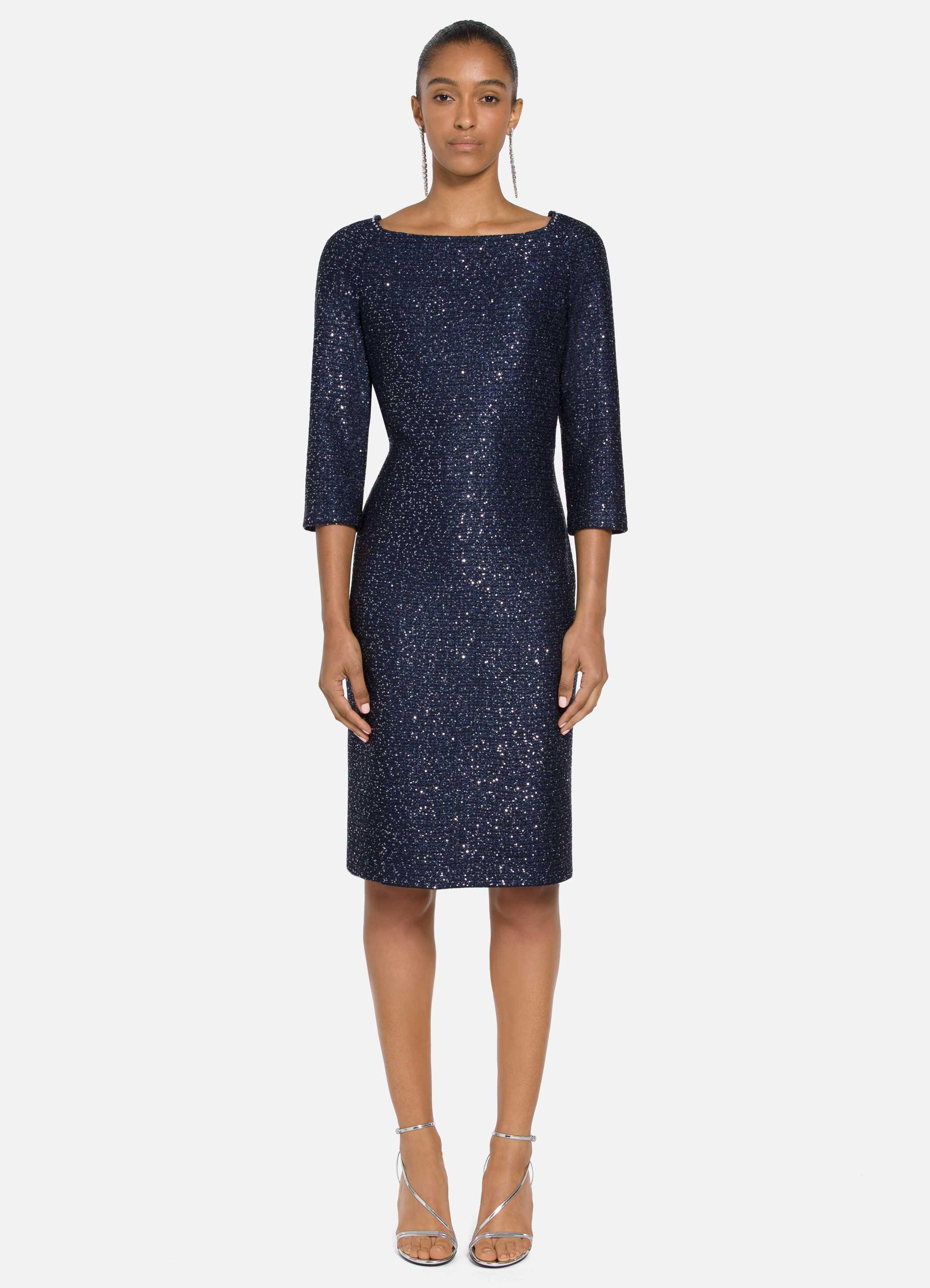 St. John Glimmering Sequined Knit Dress in Navy Silver (Blue) Lyst