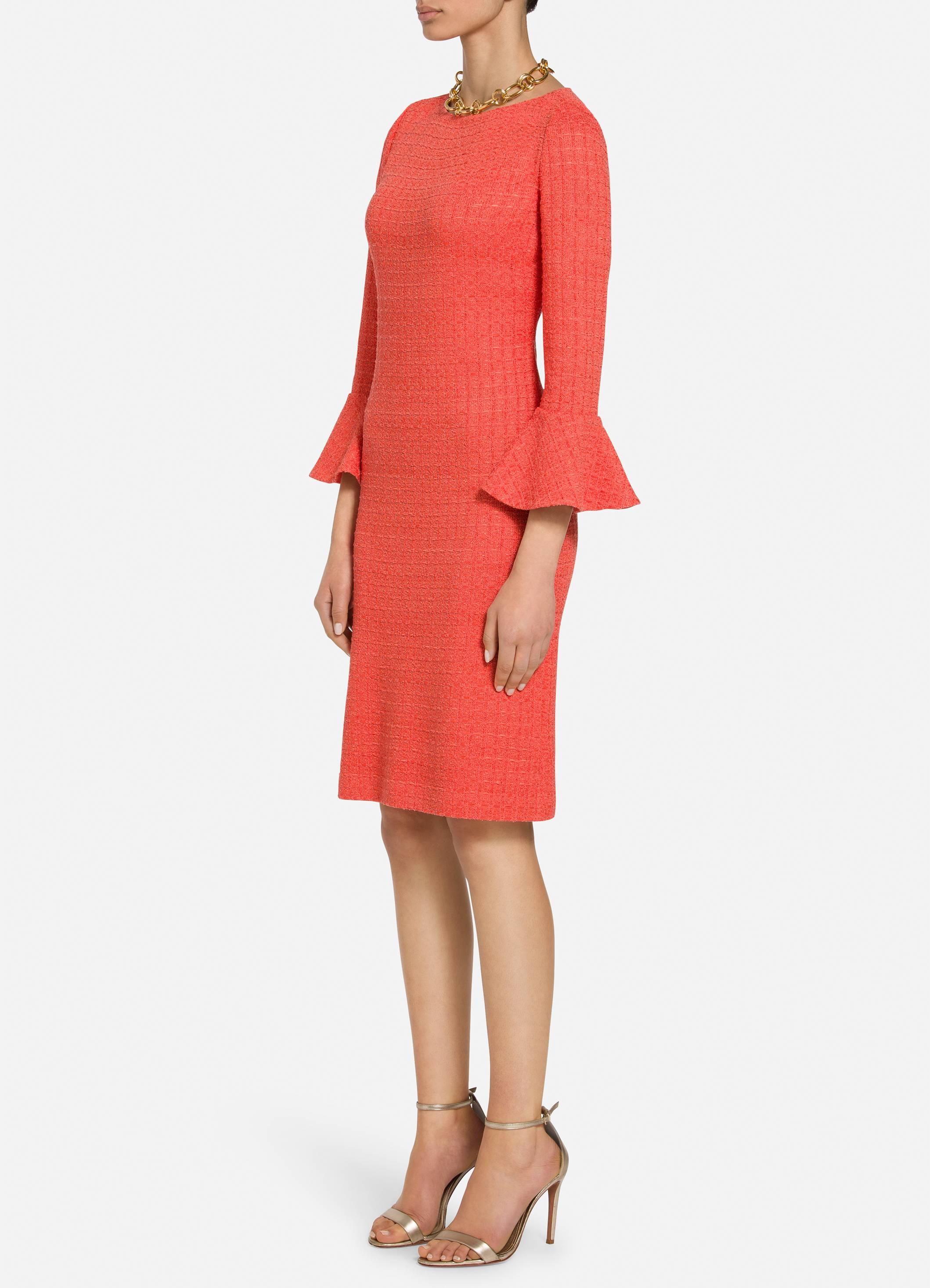 St. John Ribbon Textured Windowpane Bell Sleeve Knit Dress Lyst