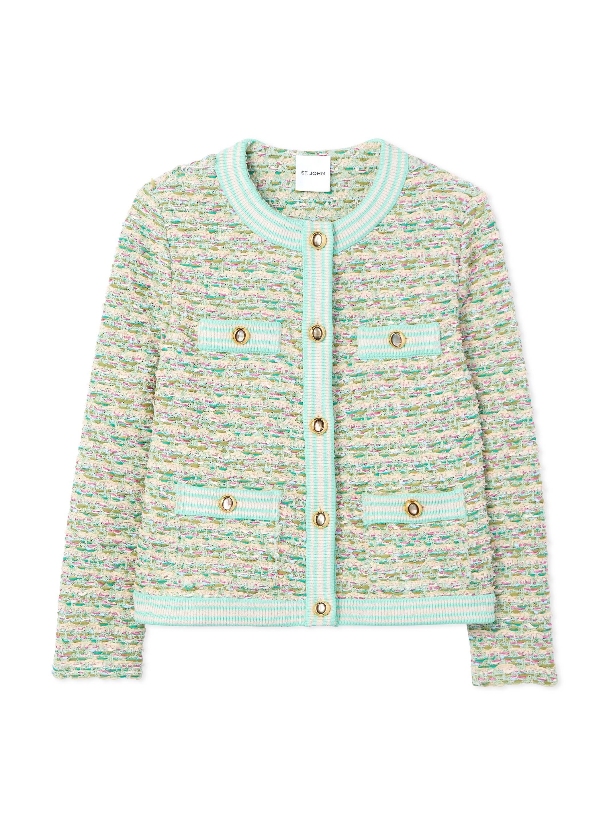 St. John Multi Boucle Tweed Jacket With Pockets in Green | Lyst