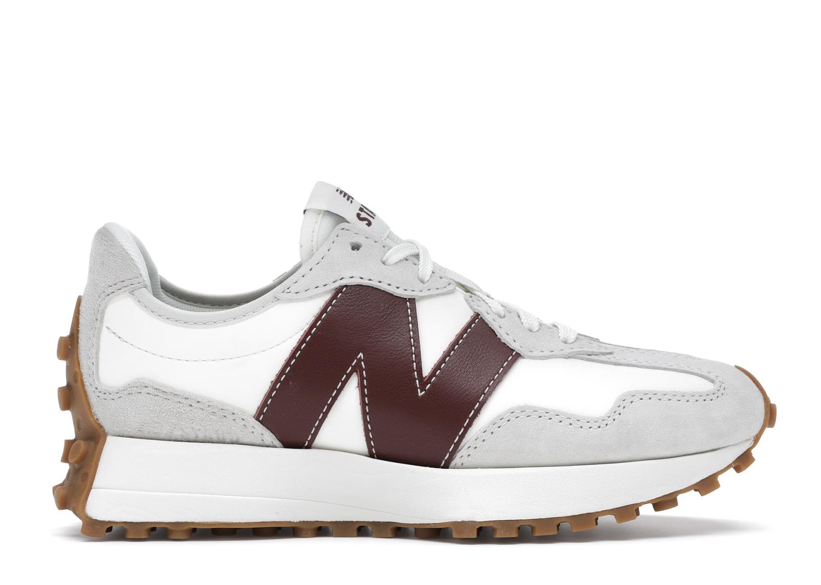 womens new balance burgundy 327 suede & mesh trainers
