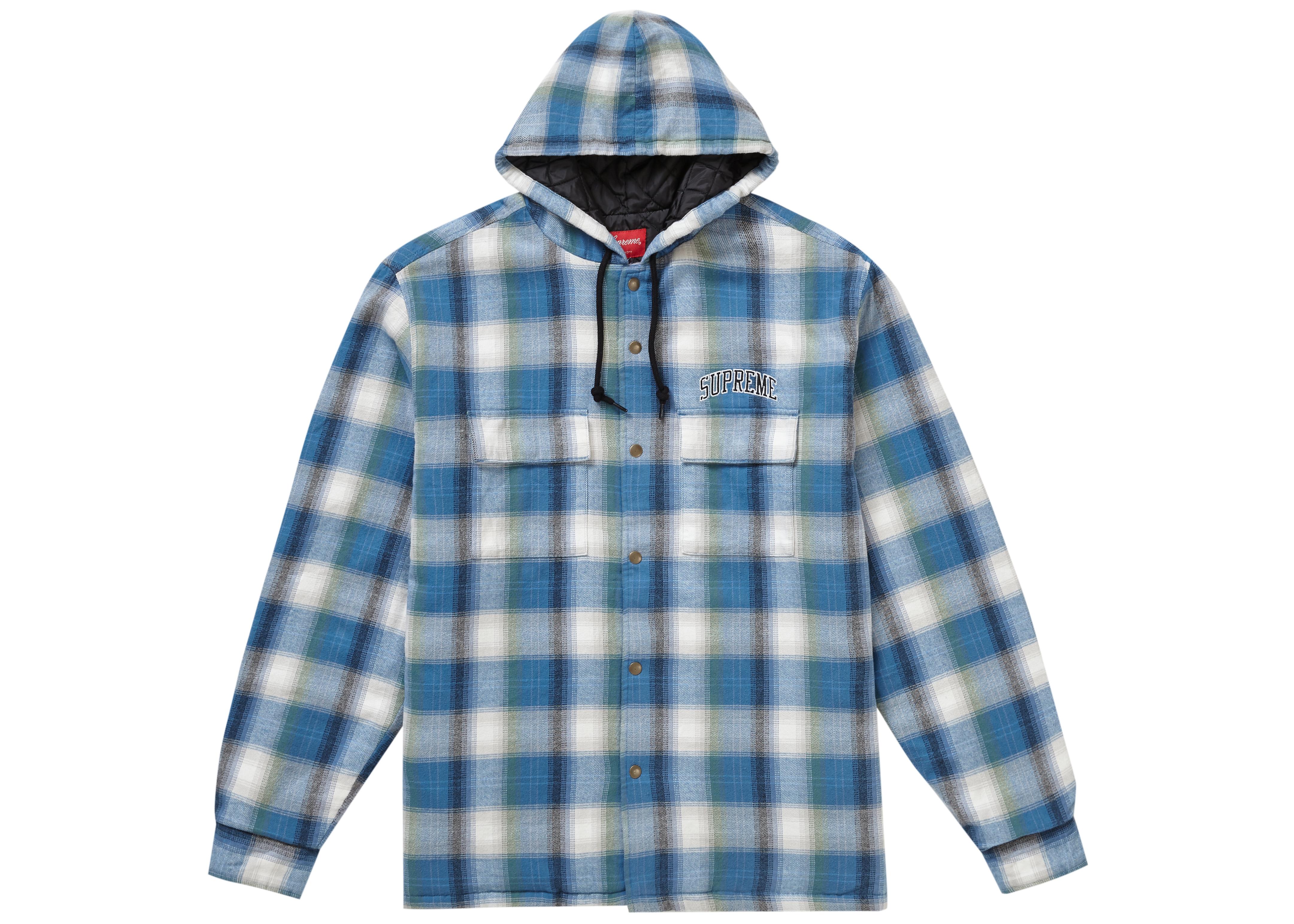 Supreme Quilted Hooded Plaid Shirt In Blue For Men Lyst