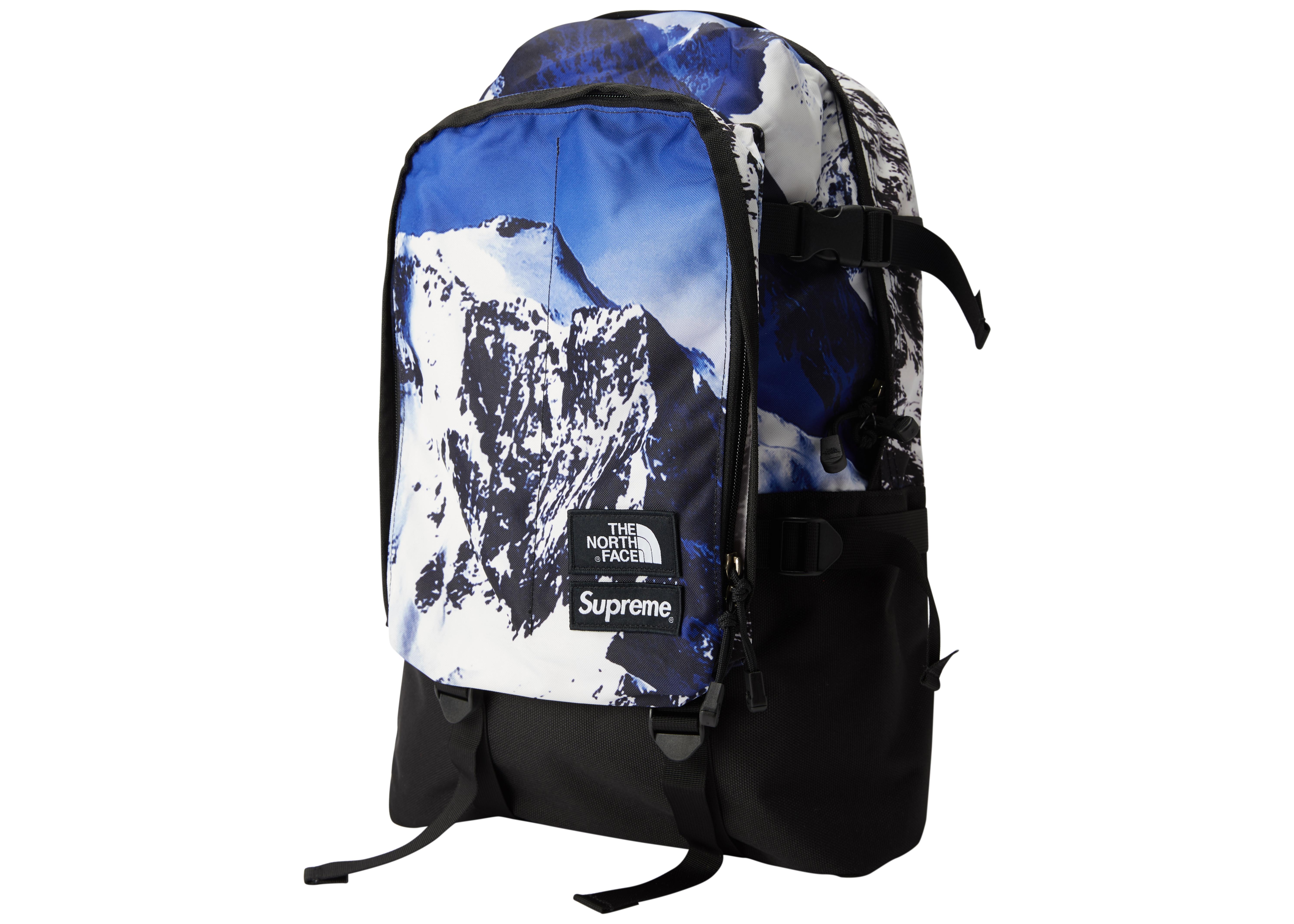 north face backpack white and blue