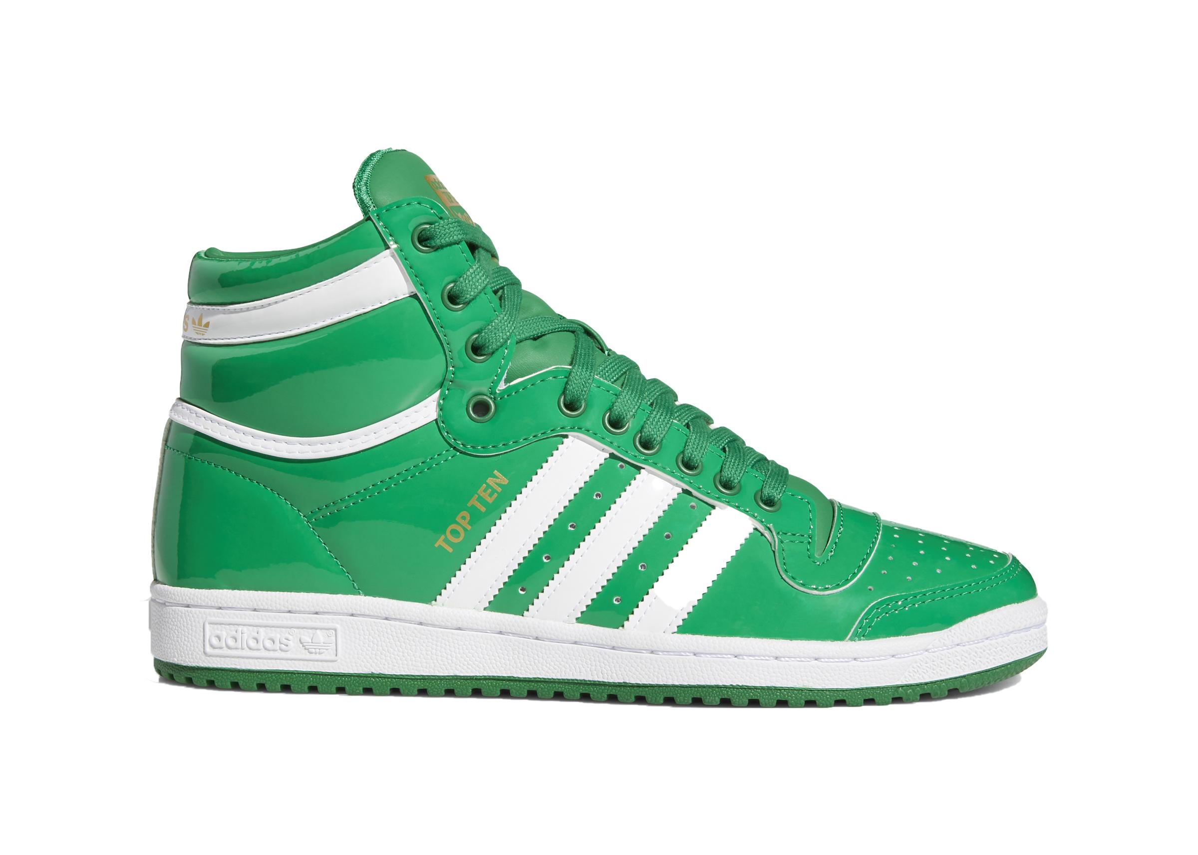 adidas Lace Top Ten Hi Shoes in Green/Cloud White/Gold Metallic (Green ...