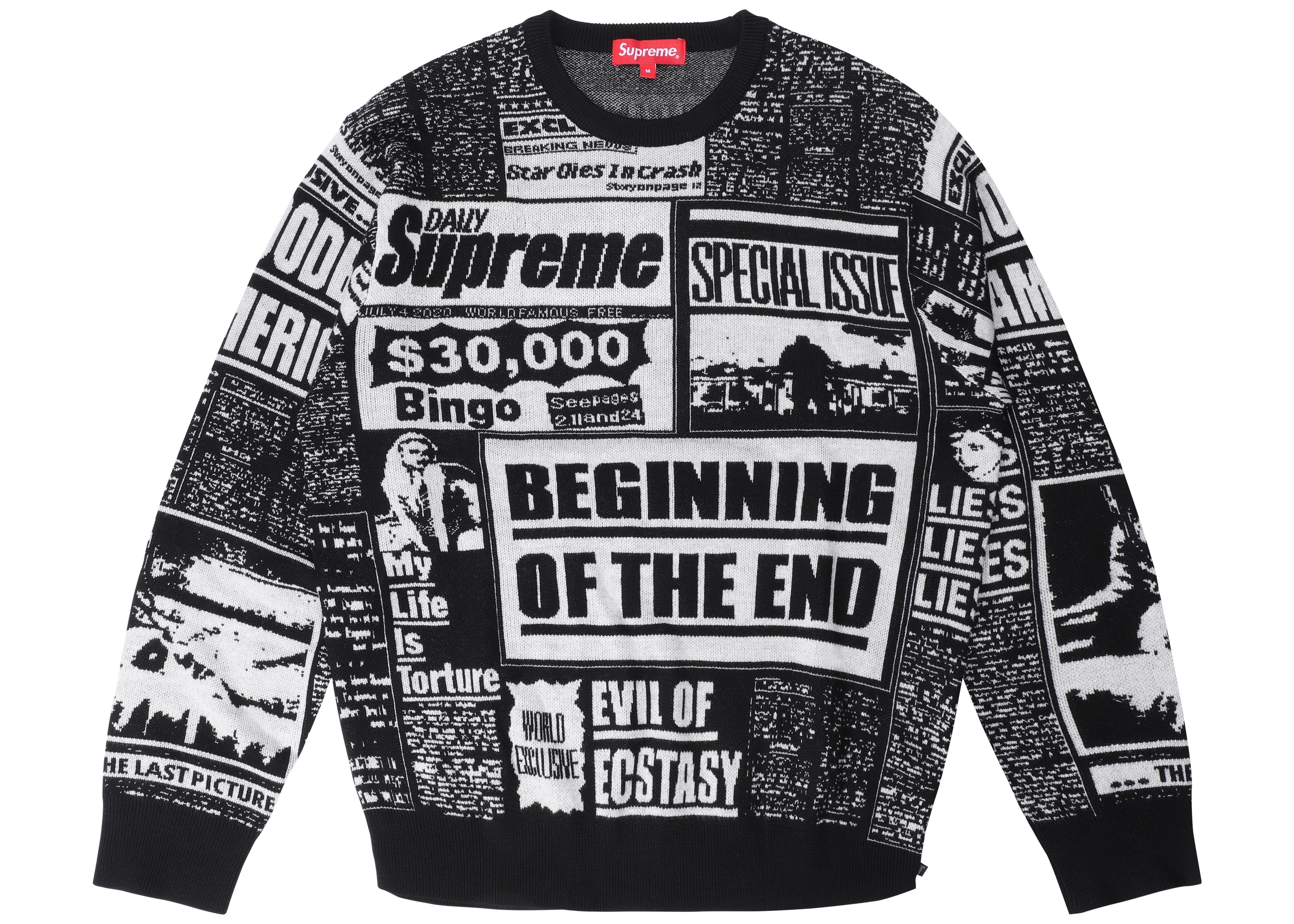 supreme newsprint sweater white