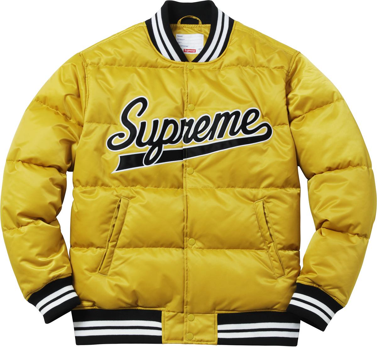 supreme script varsity puffy jacket