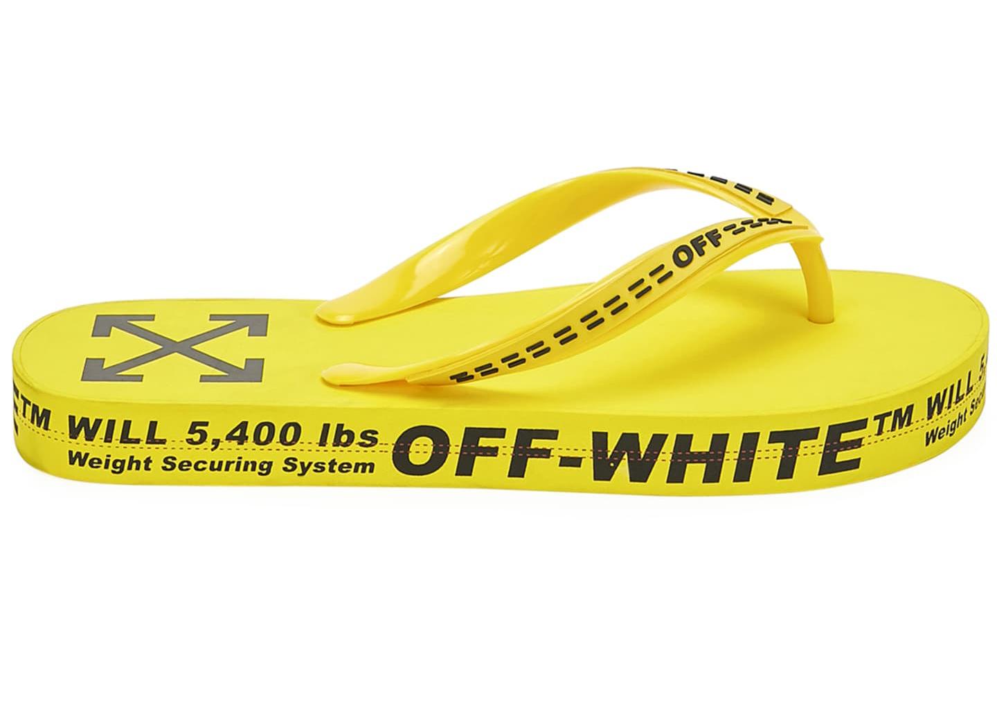 yellow off white flip flops
