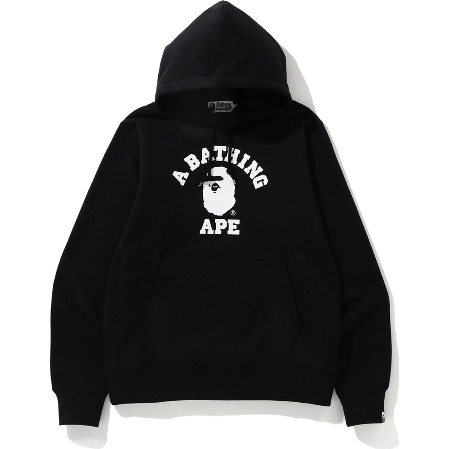 A Bathing Ape College Heavy Weight Pullover Hoodie in Black/White