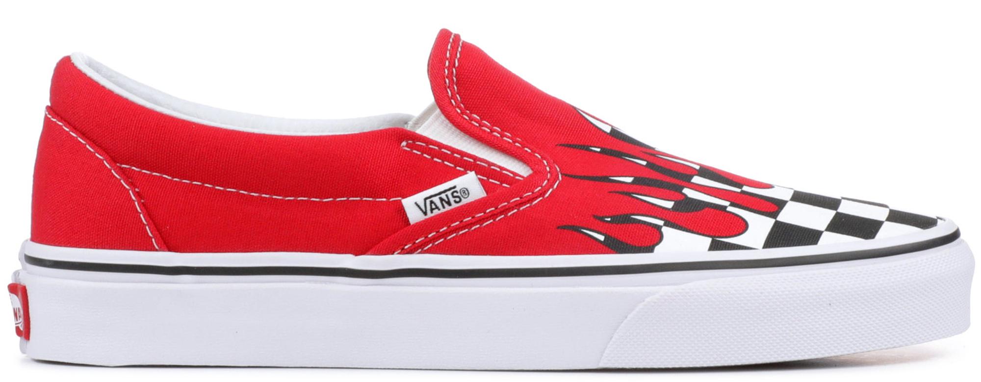 checkered vans with red flames