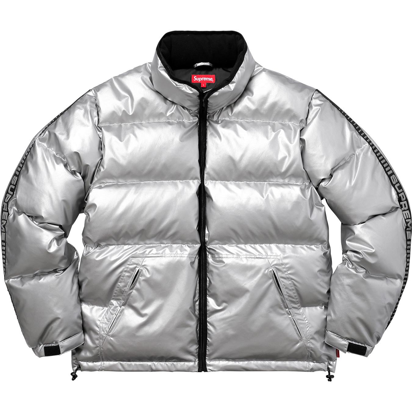 Supreme Reflective Sleeve Logo Puffy Jacket Silver In Metallic For