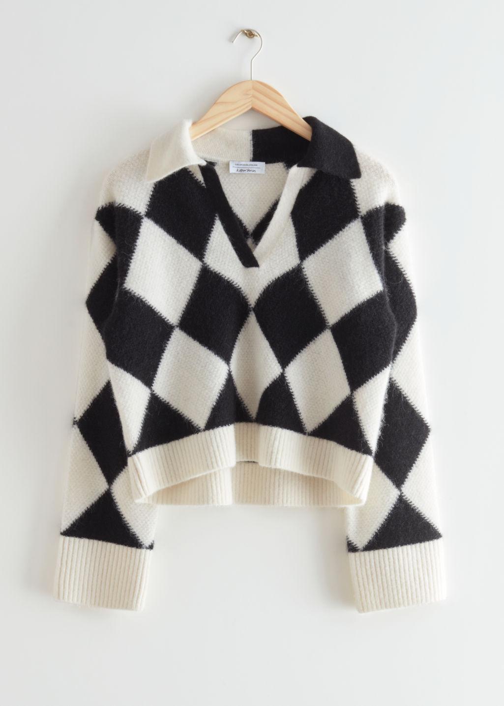 & Other Stories Checkered Jacquard Knit Sweater in White | Lyst Canada