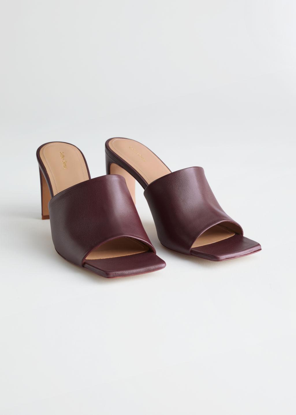 heeled leather square toe sandals