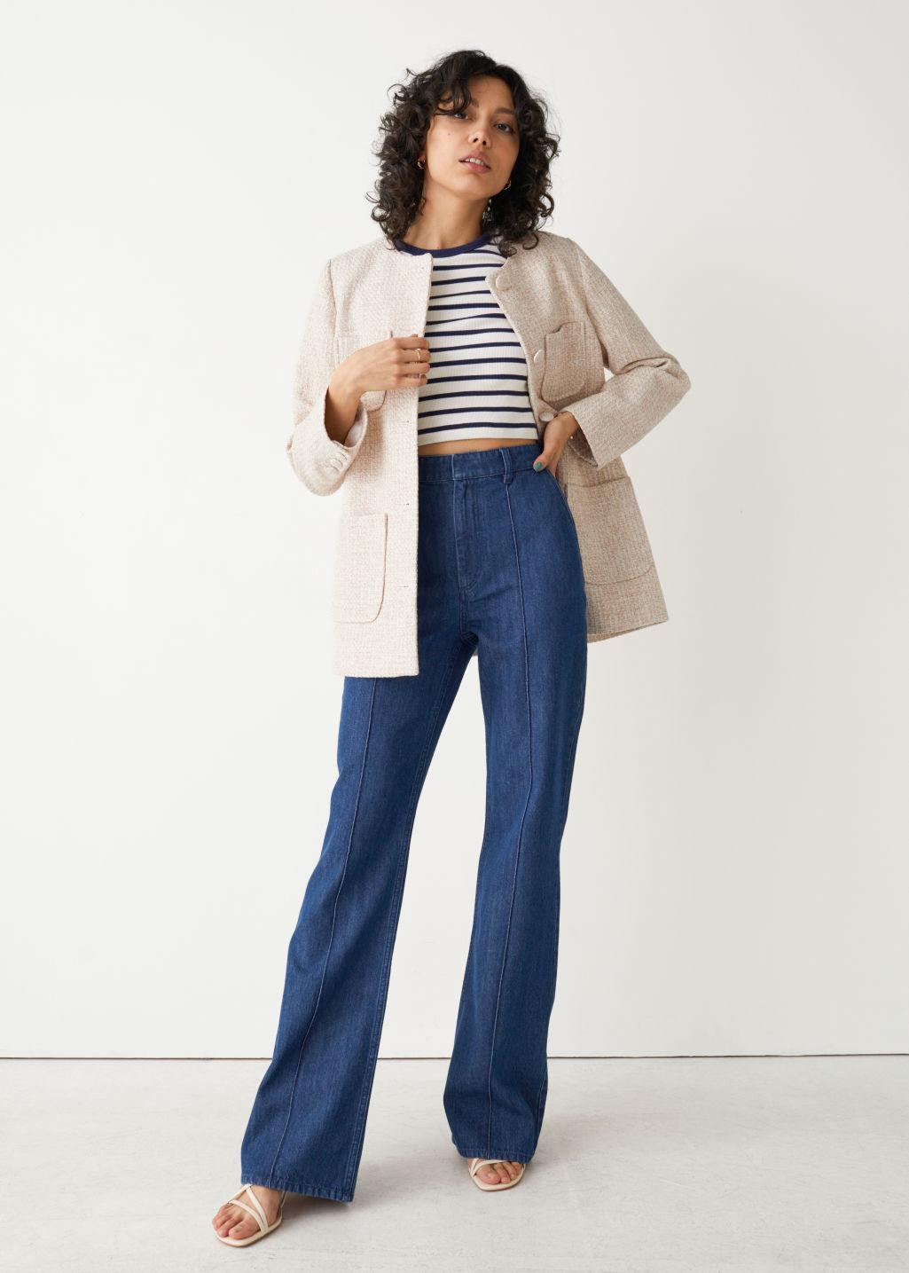 Denim Flared Pintuck Jeans 