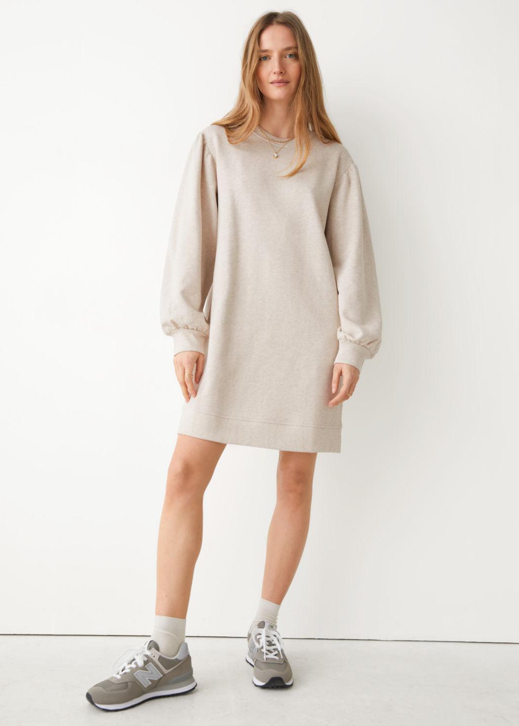 Relaxed Sweatshirt Mini Dress in Beige ...
