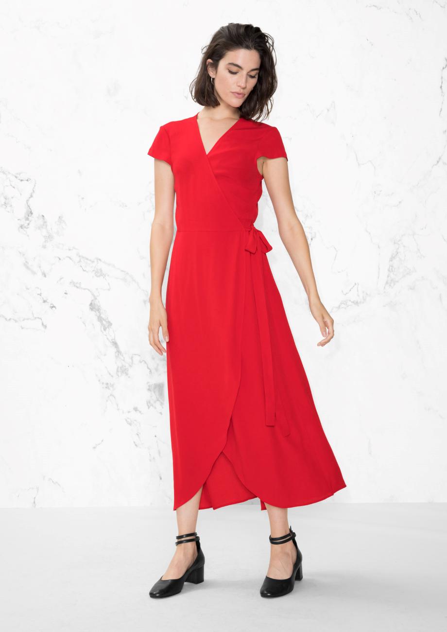 \u0026 Other Stories Synthetic Wrap Dress in Red | Lyst