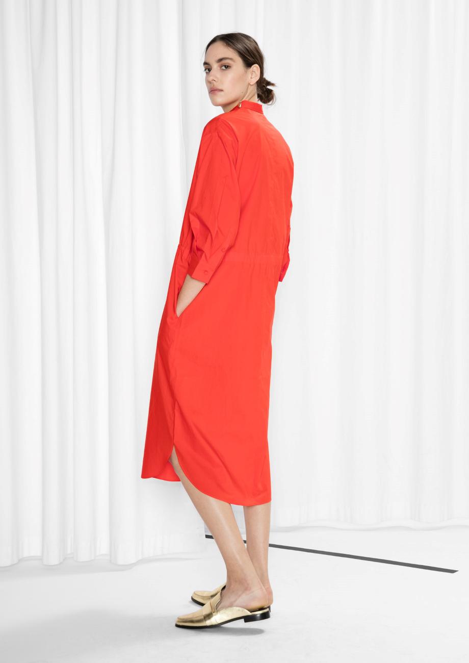 red cotton shirt dress