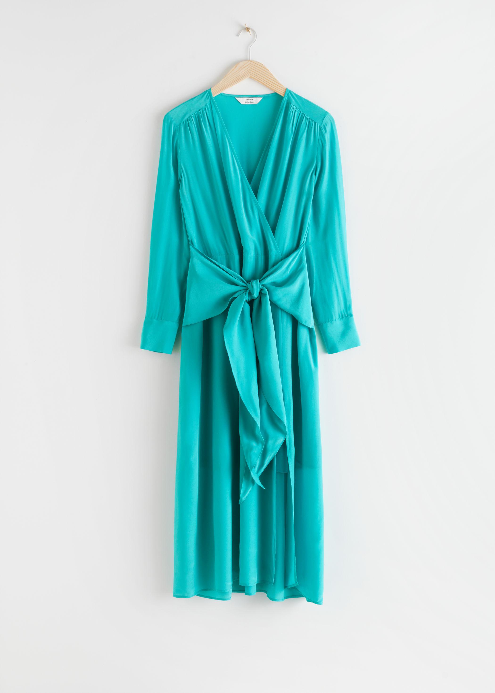 & Other Stories Scarf Tie Flowy Midi Dress in Turquoise (Blue) - Lyst