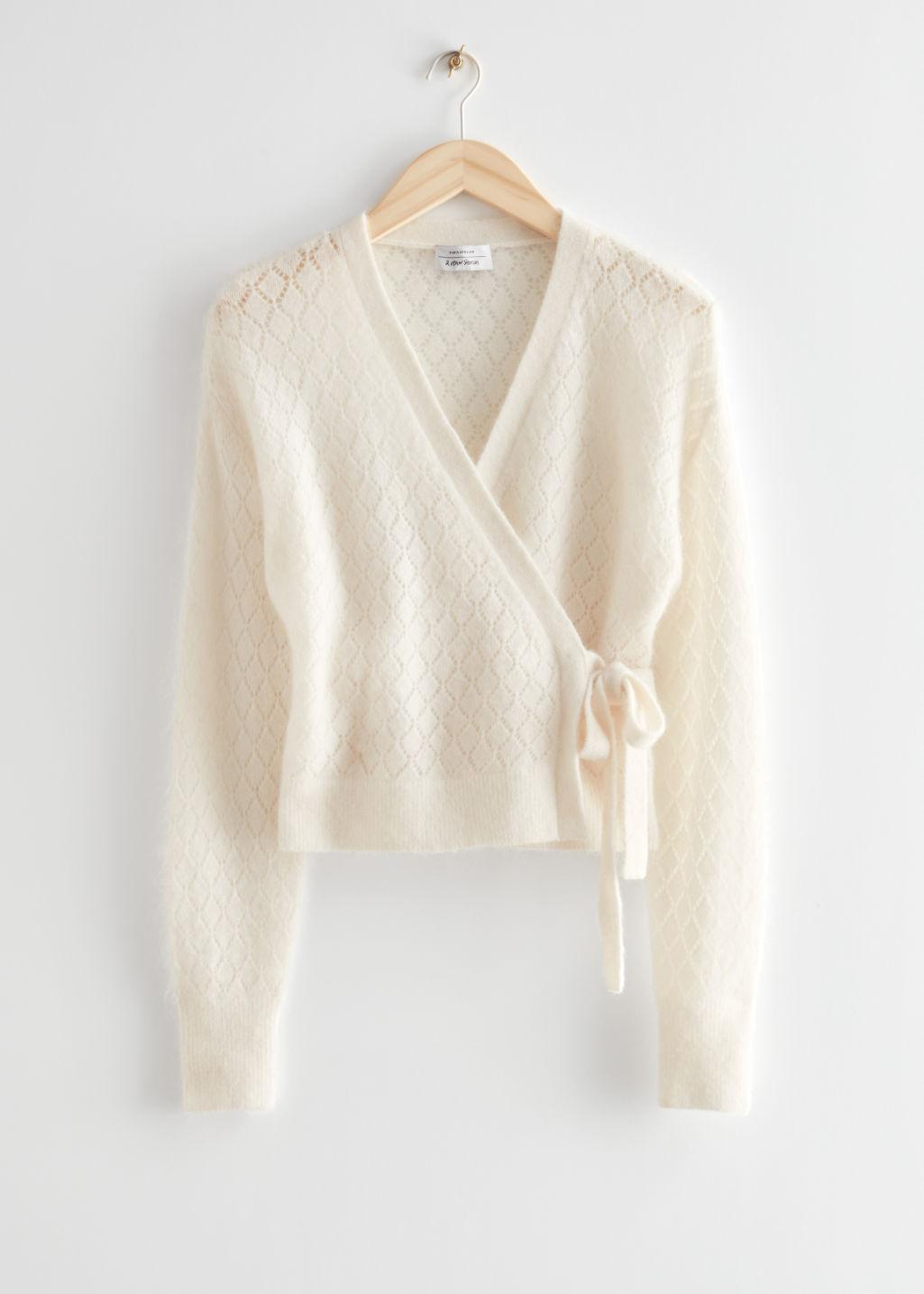 & Other Stories Pointelle Knit Wrap Cardigan in White | Lyst