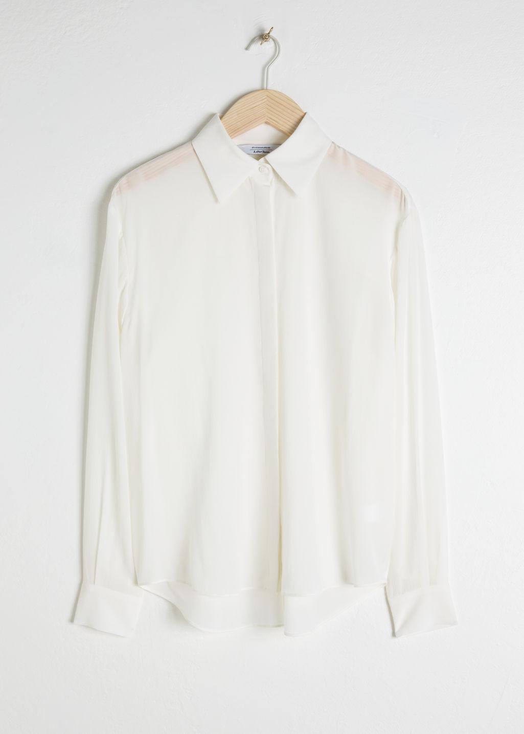 & Other Stories Pointed Collar Silk Shirt in White - Lyst