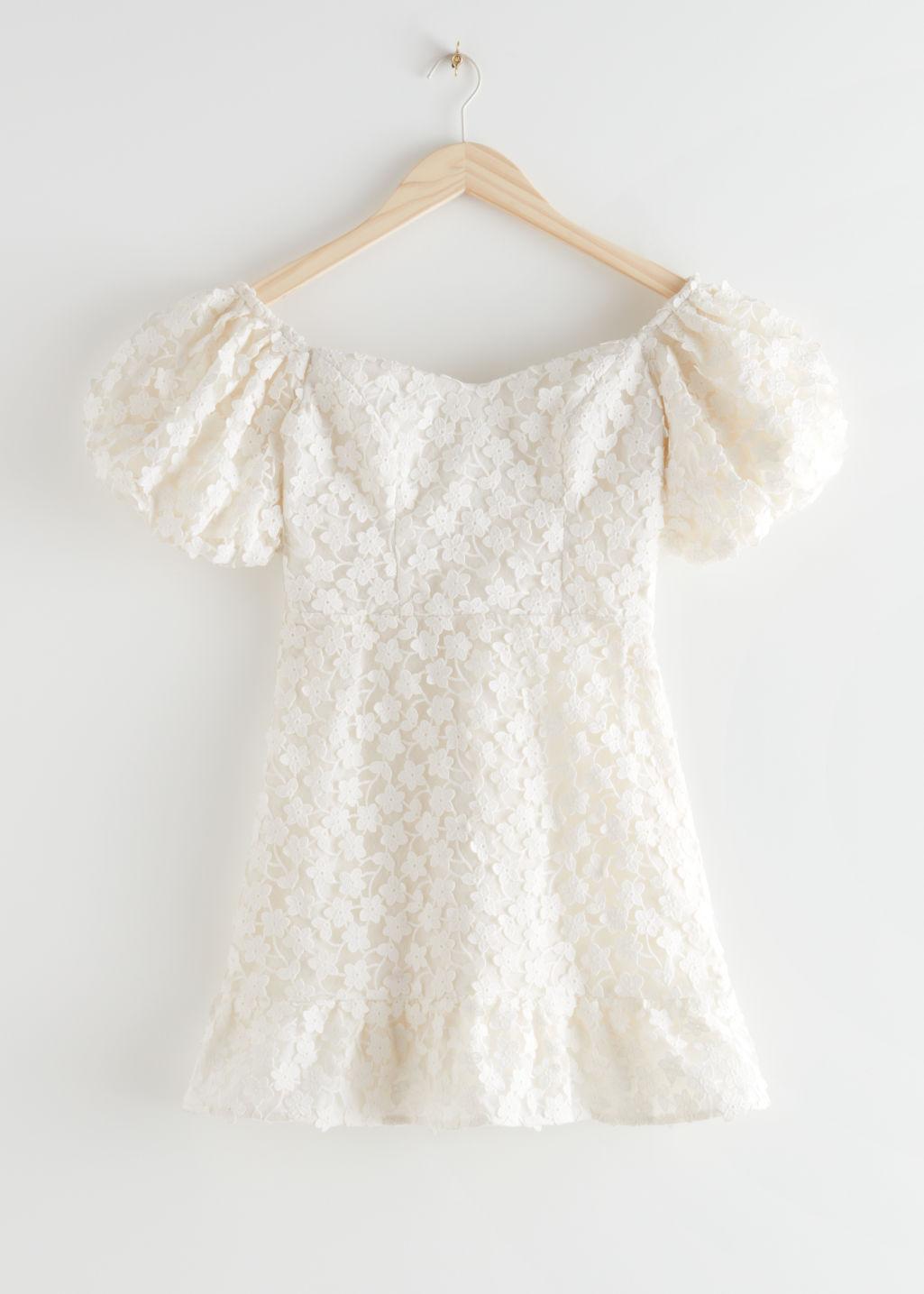Balloon Sleeve Lace Mini Dress 