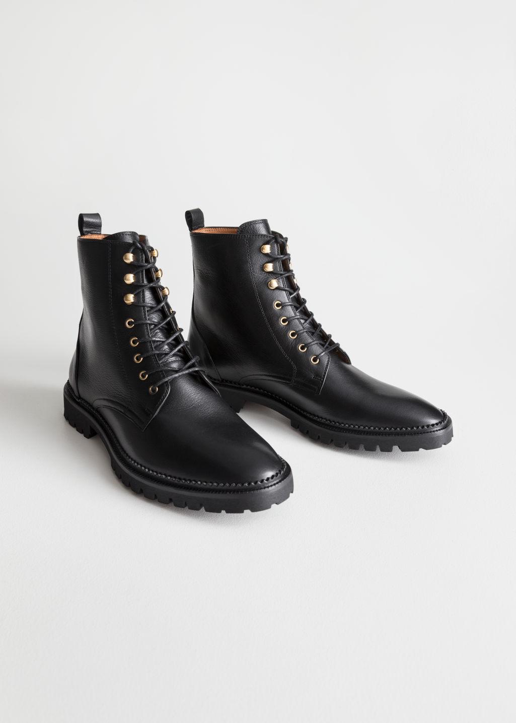 & Other Stories Lace-up Leather Boots in Black | Lyst