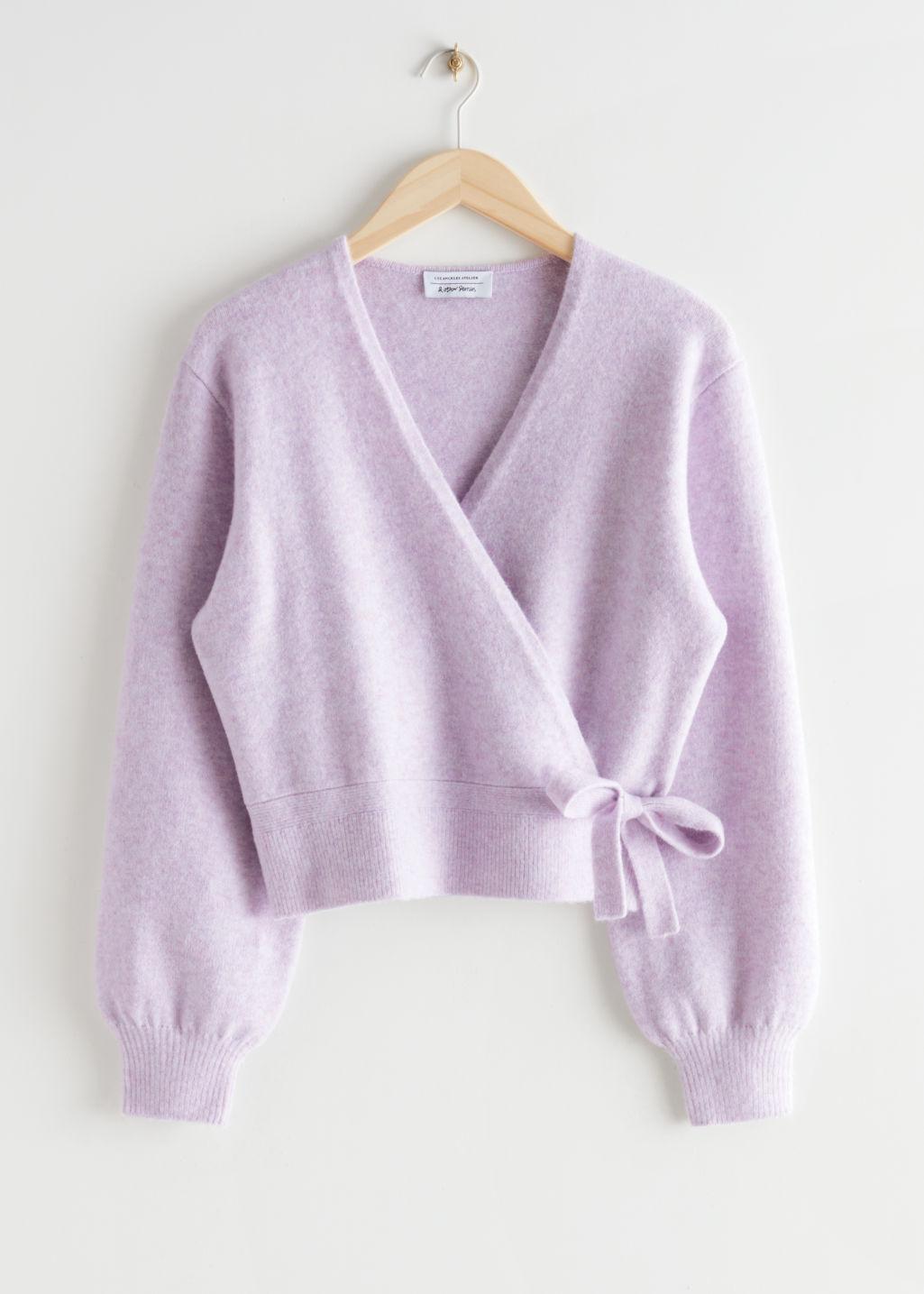 purple wrap cardigan