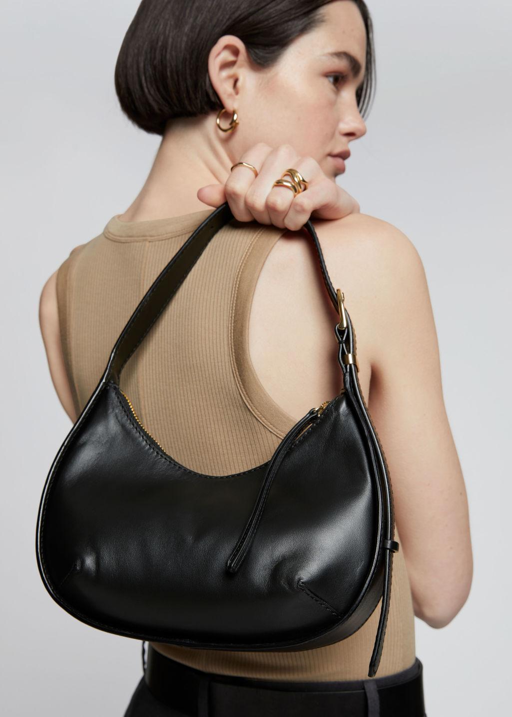  Other Stories Small Crescent Leather Bag in Black