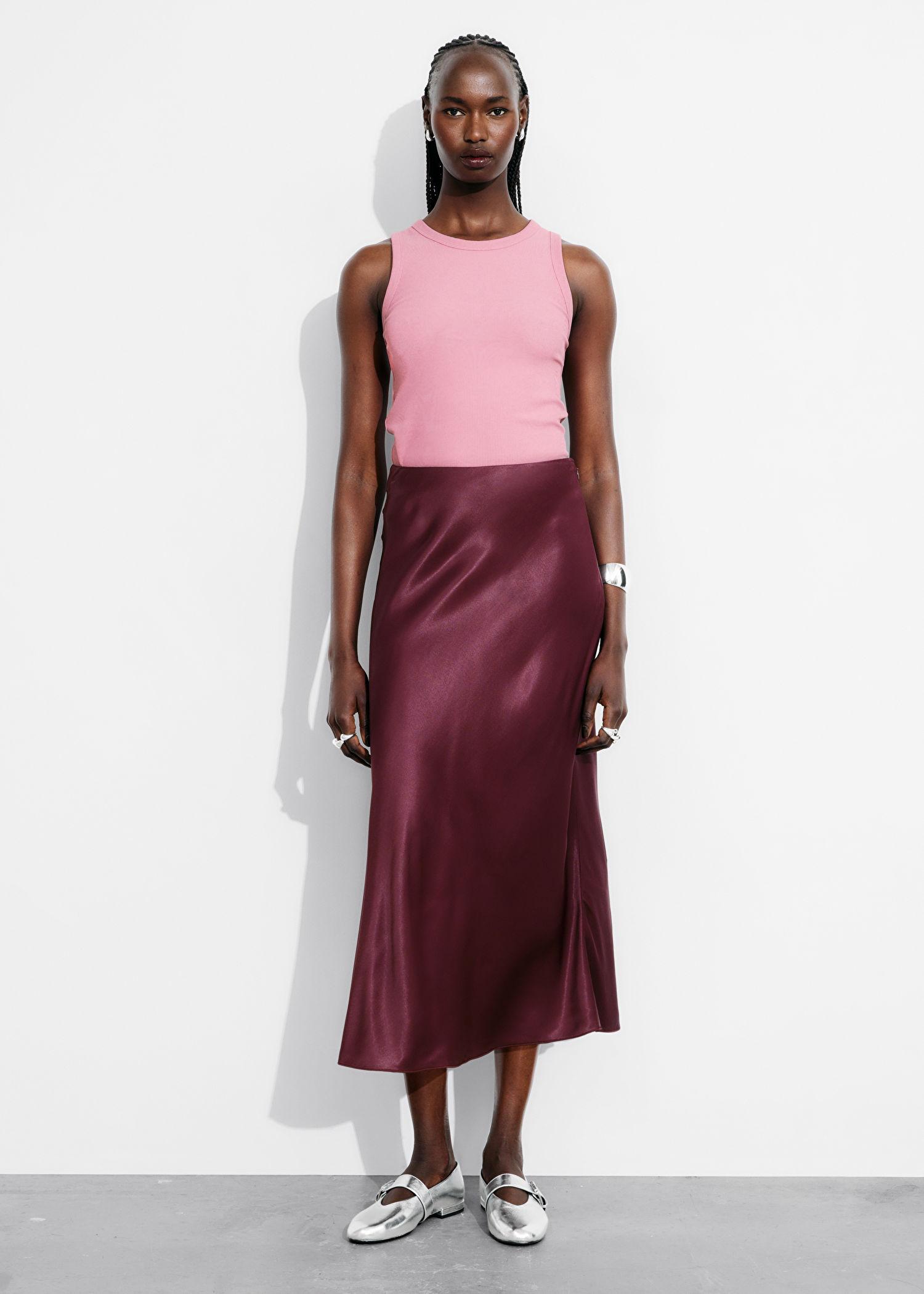 Other Stories Satin Midi Skirt in Red Lyst UK
