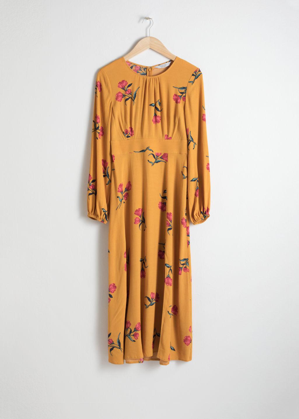 yellow long sleeve midi dress