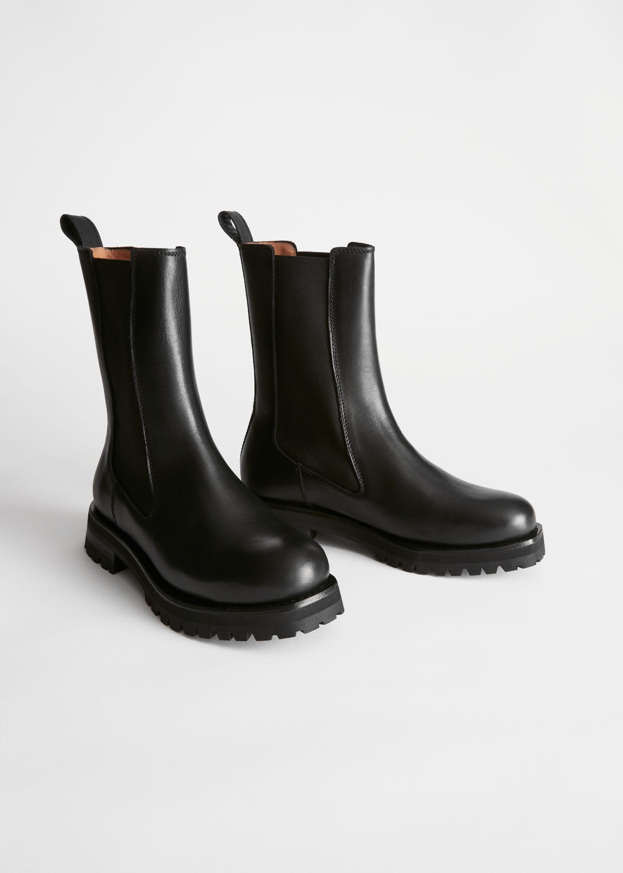& Other Stories Chunky Sole Leather Chelsea Boots in Black - Lyst