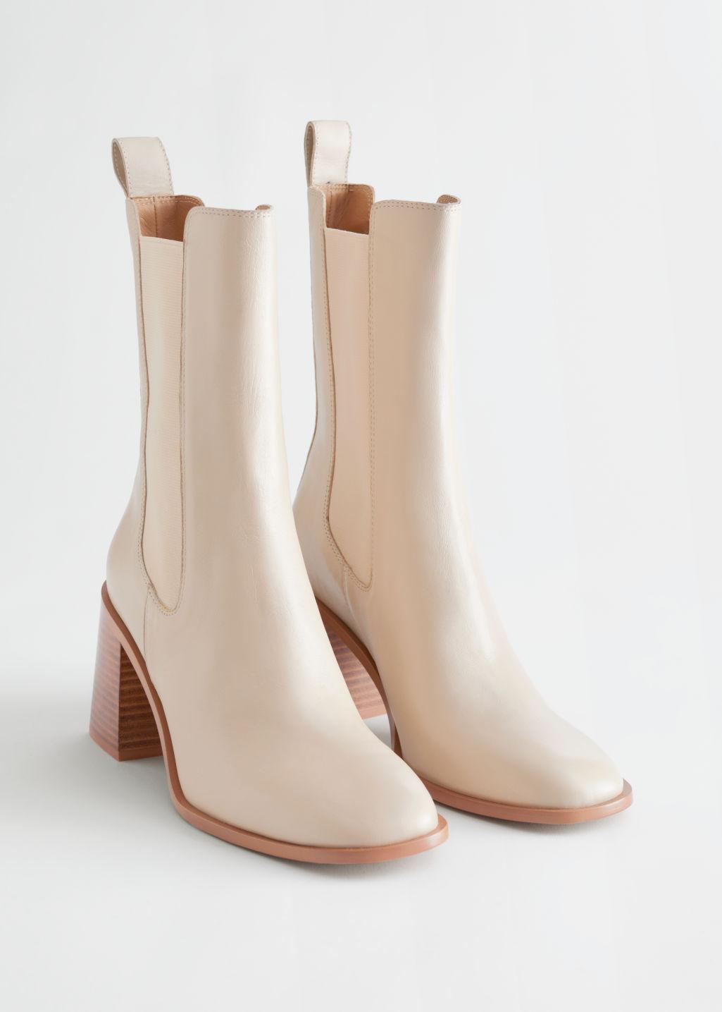 & Other Stories Heeled Leather Chelsea Boots in Beige (Natural) - Lyst