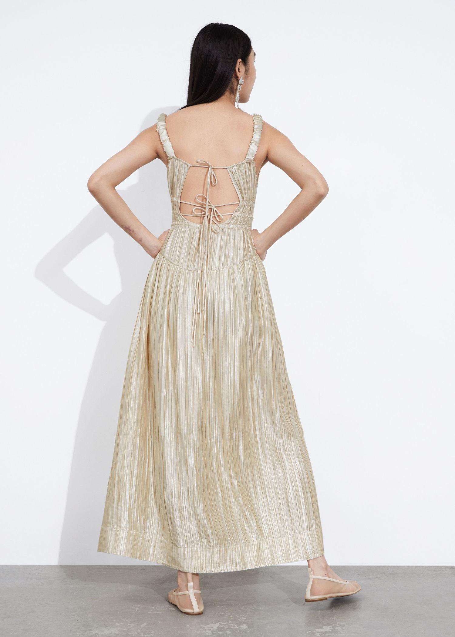 & Other Stories Shirred Satin Midi Dress in Natural | Lyst Canada