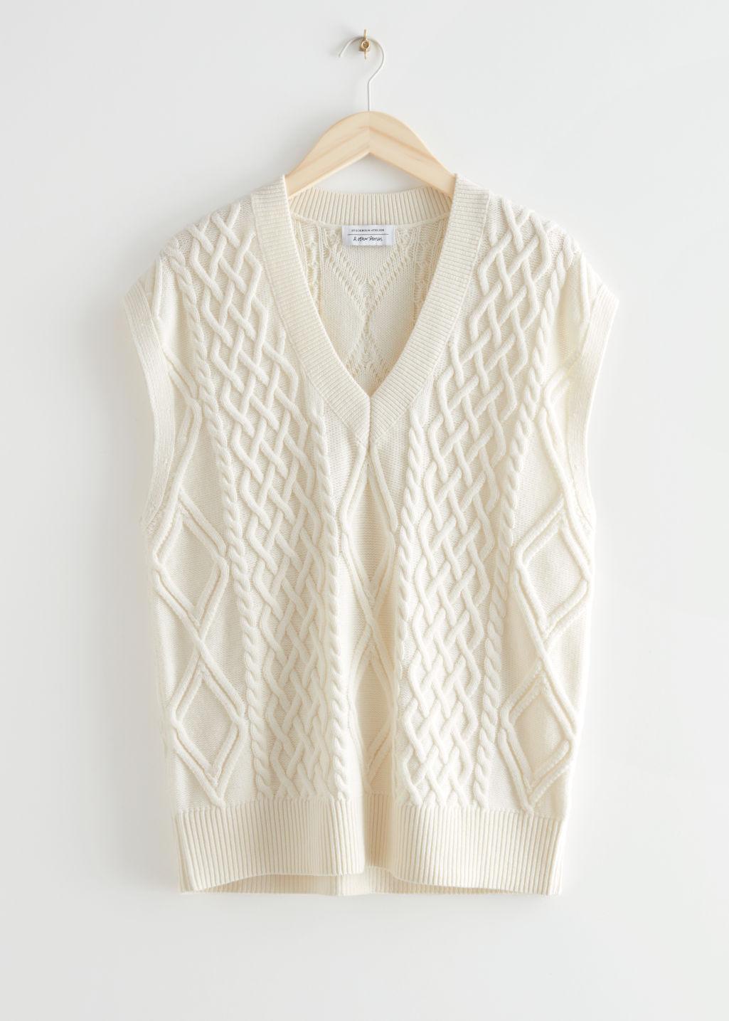 & Other Stories Oversized Cable Knit Vest in White | Lyst