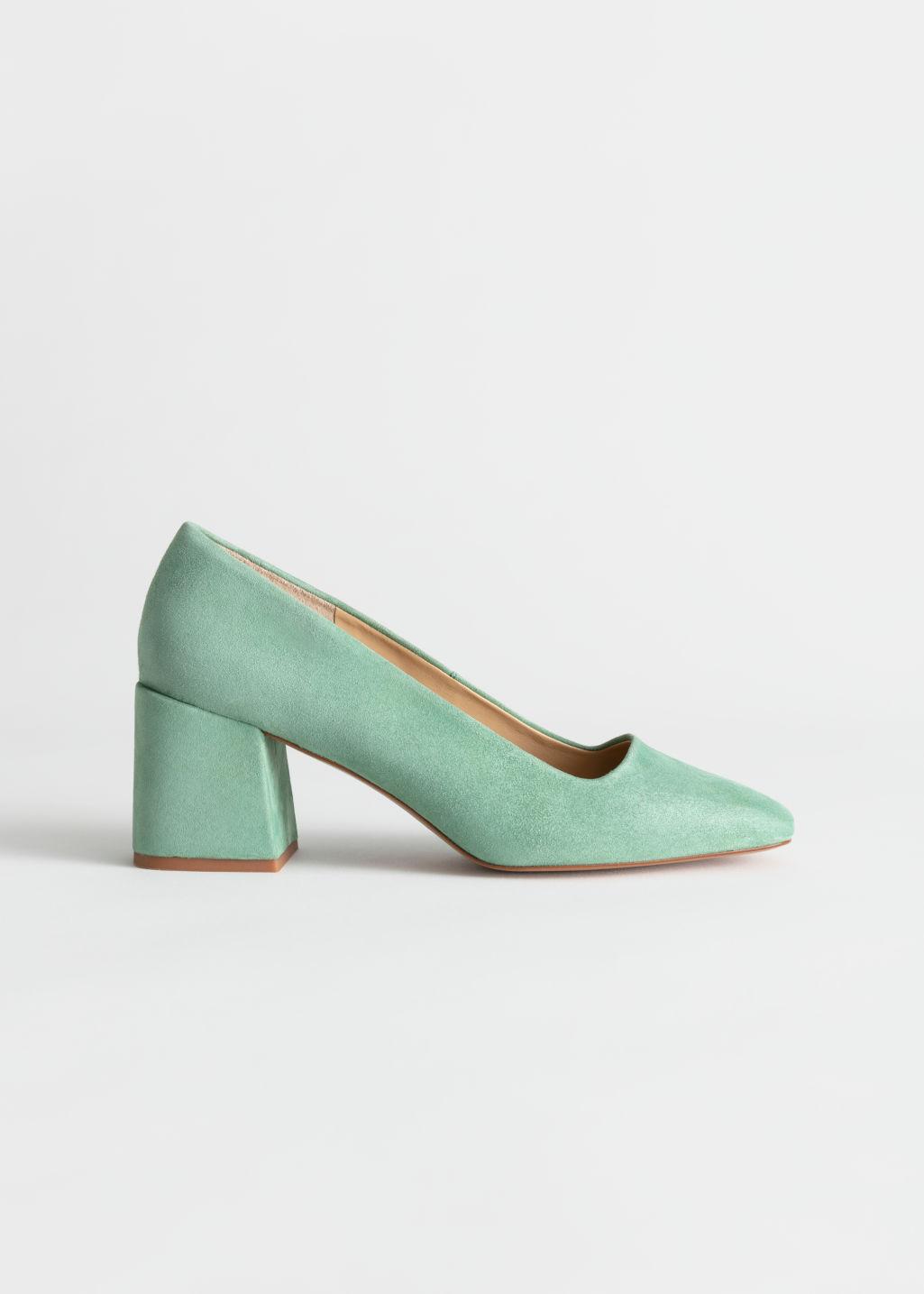 green block heel pumps