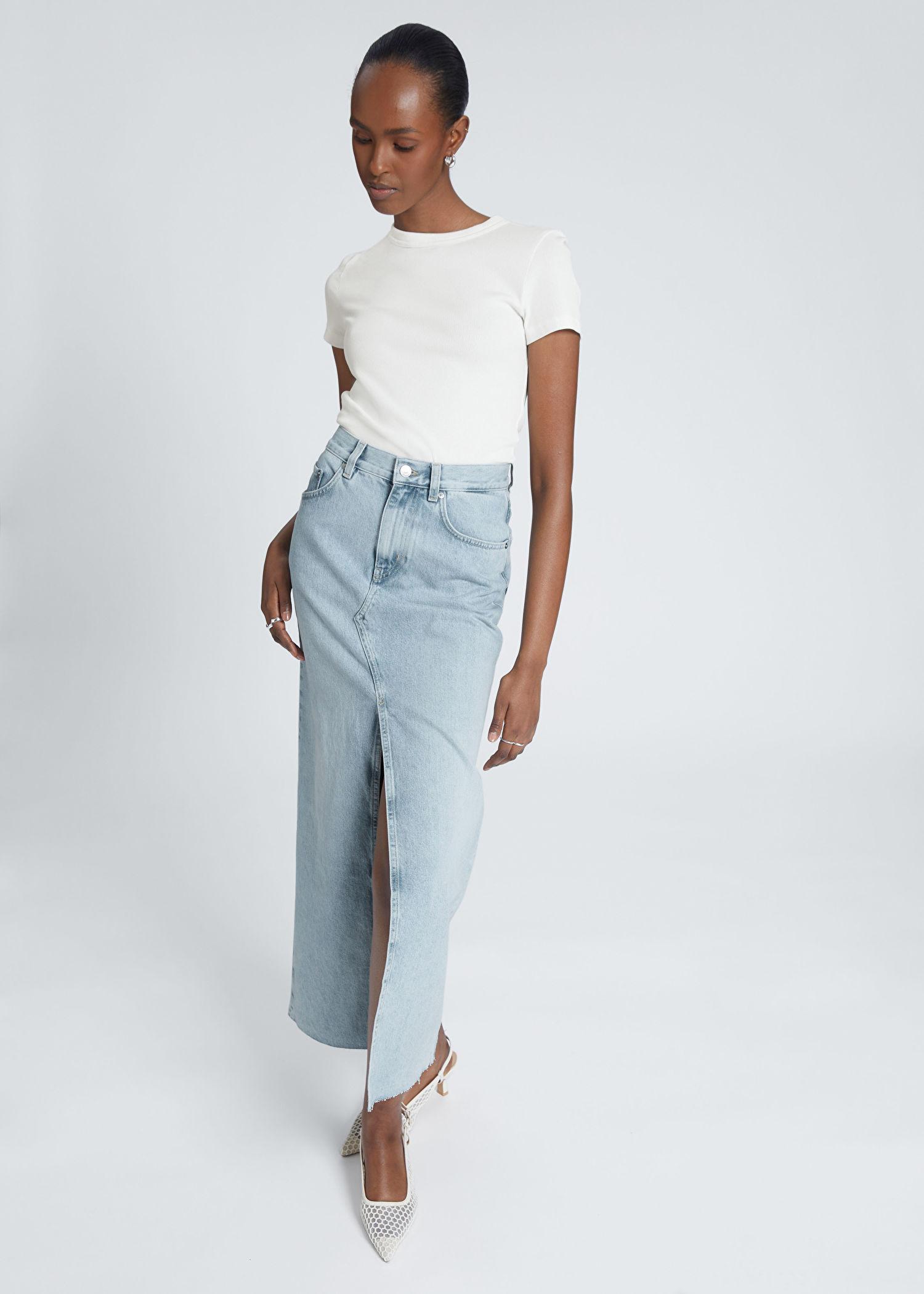 & Other Stories Long Frayed Edge Denim Skirt in Blue | Lyst Canada