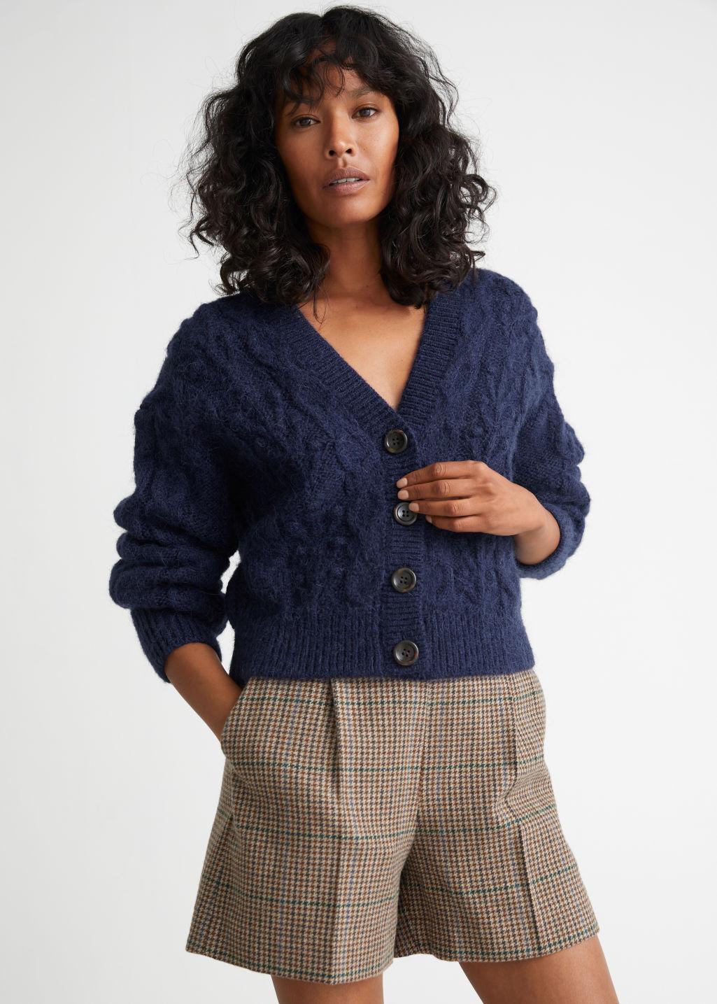 blue cable cardigan