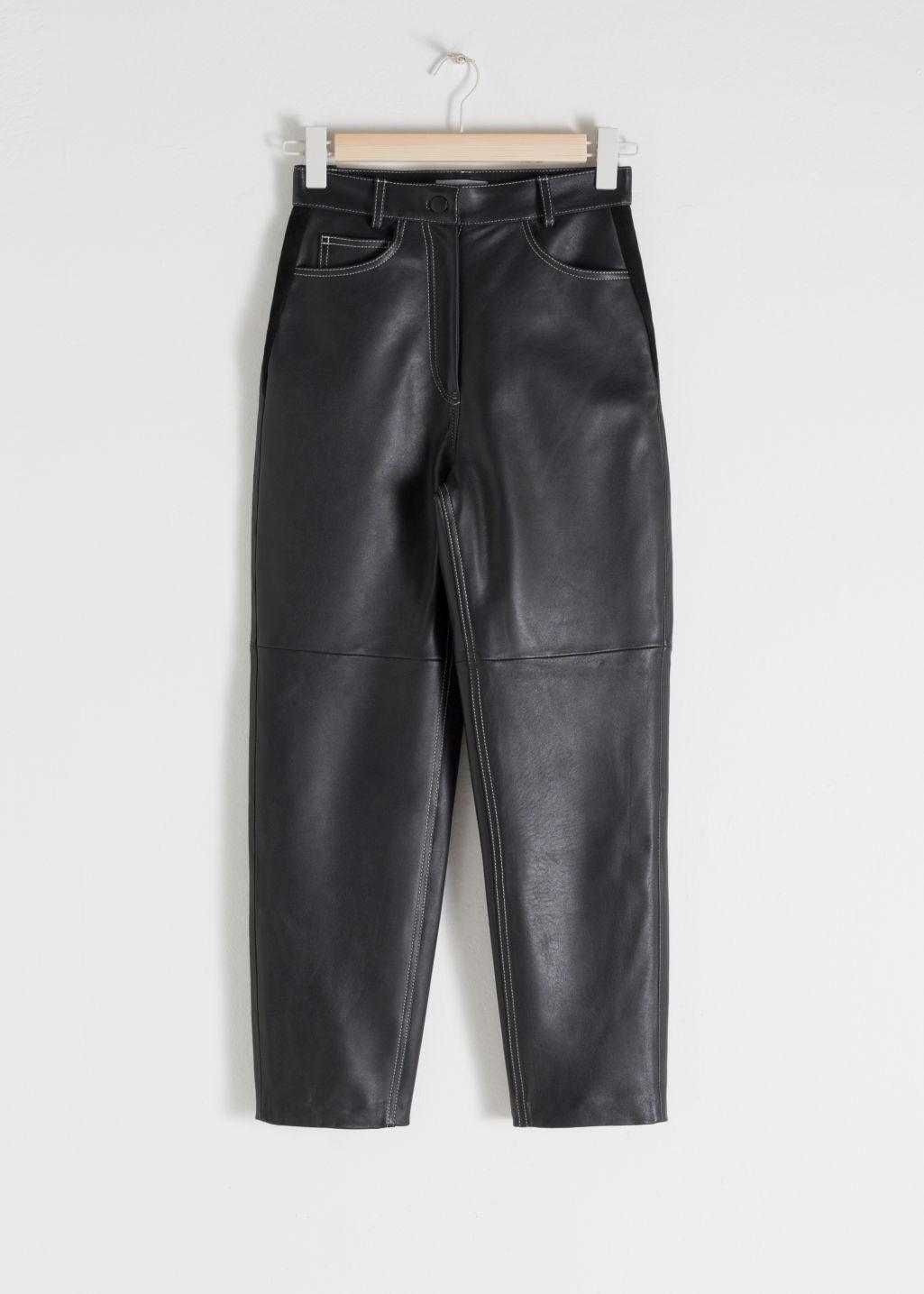 & Other Stories High Waisted Tapered Leather Trousers in Black - Lyst