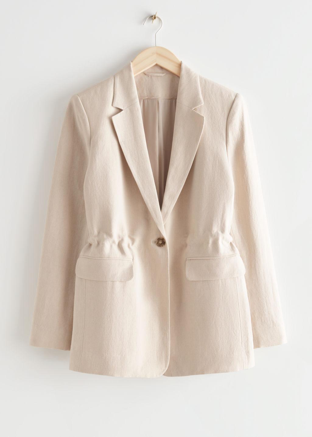 Silk Linen Blazer in Beige 