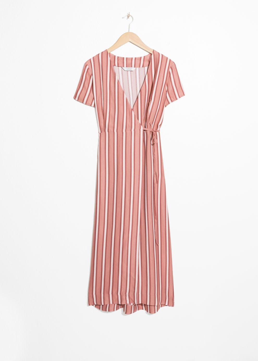 striped midi wrap dress