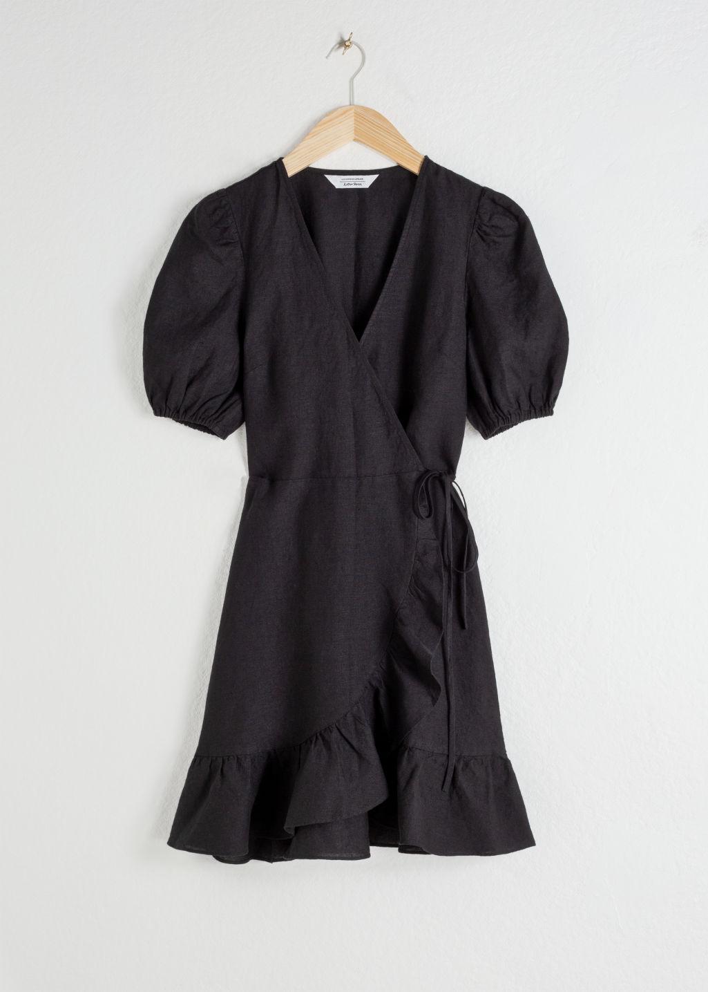 black linen wrap dress