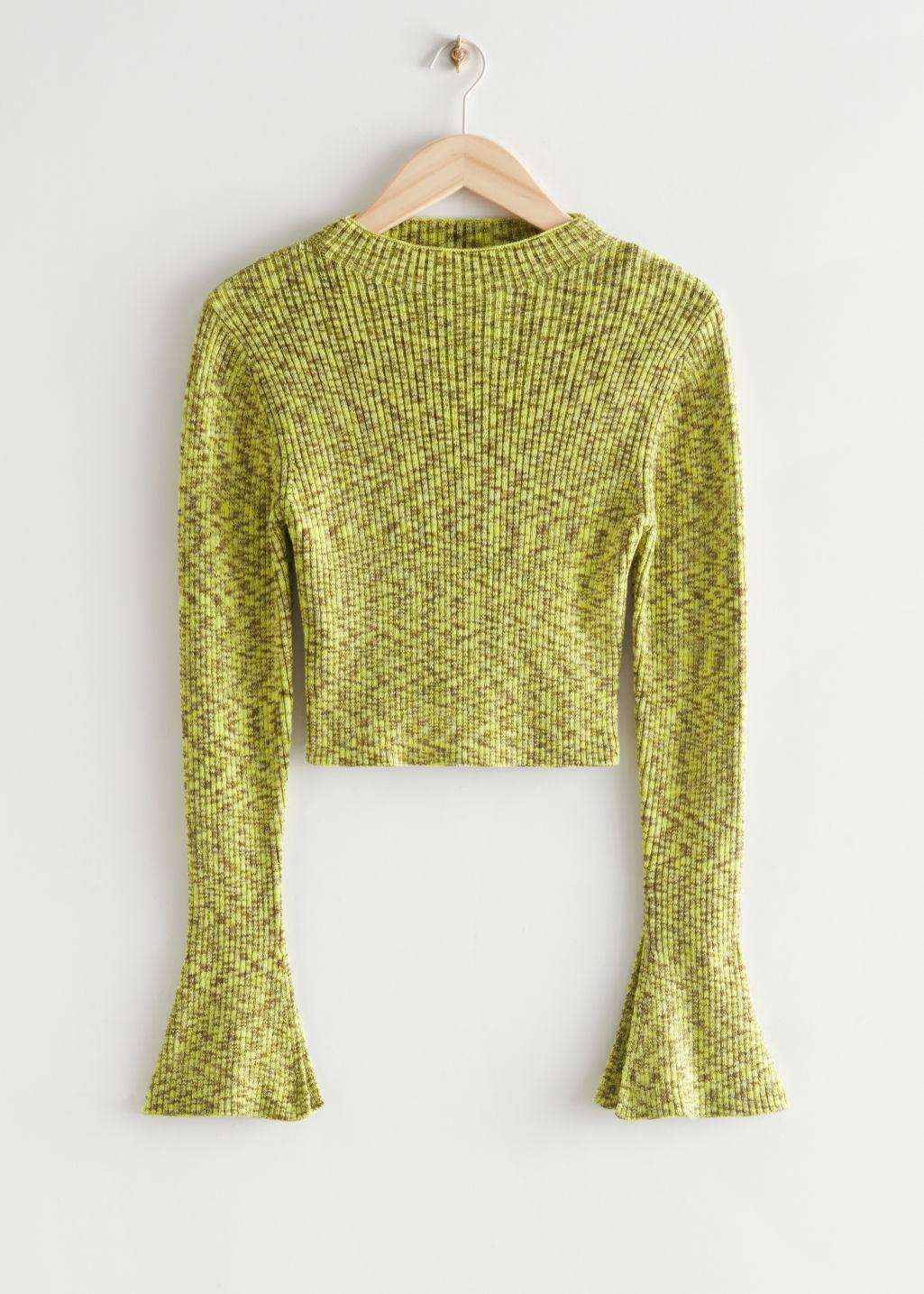 & Other Stories Flared Cuff Rib Knit Top in Green | Lyst