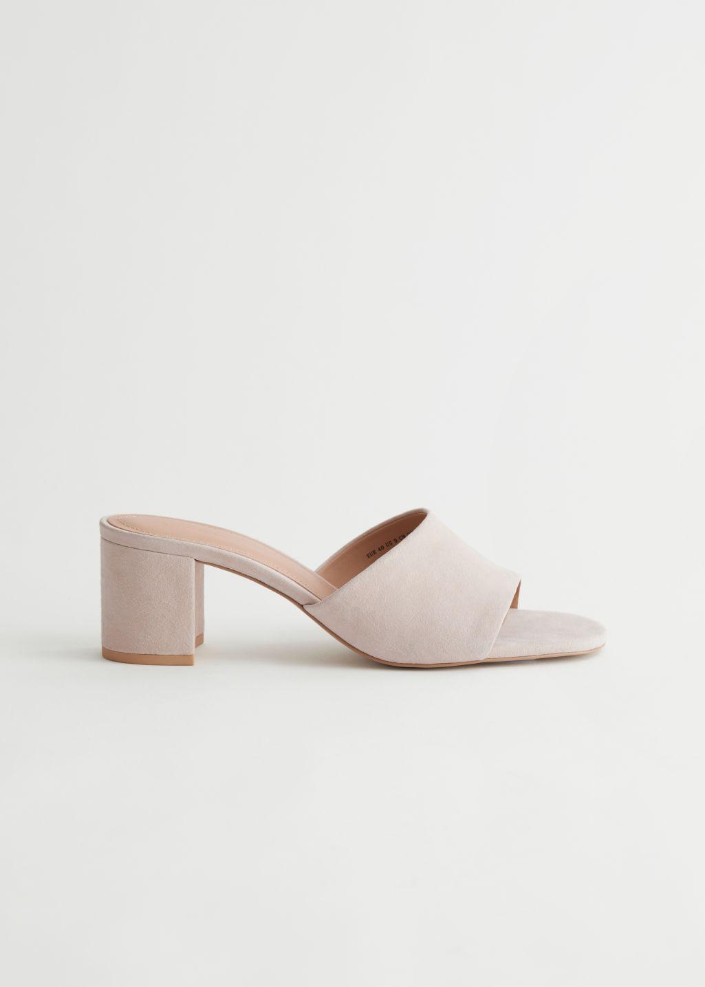 & Other Stories Suede Block Heel Mule Sandals in White | Lyst