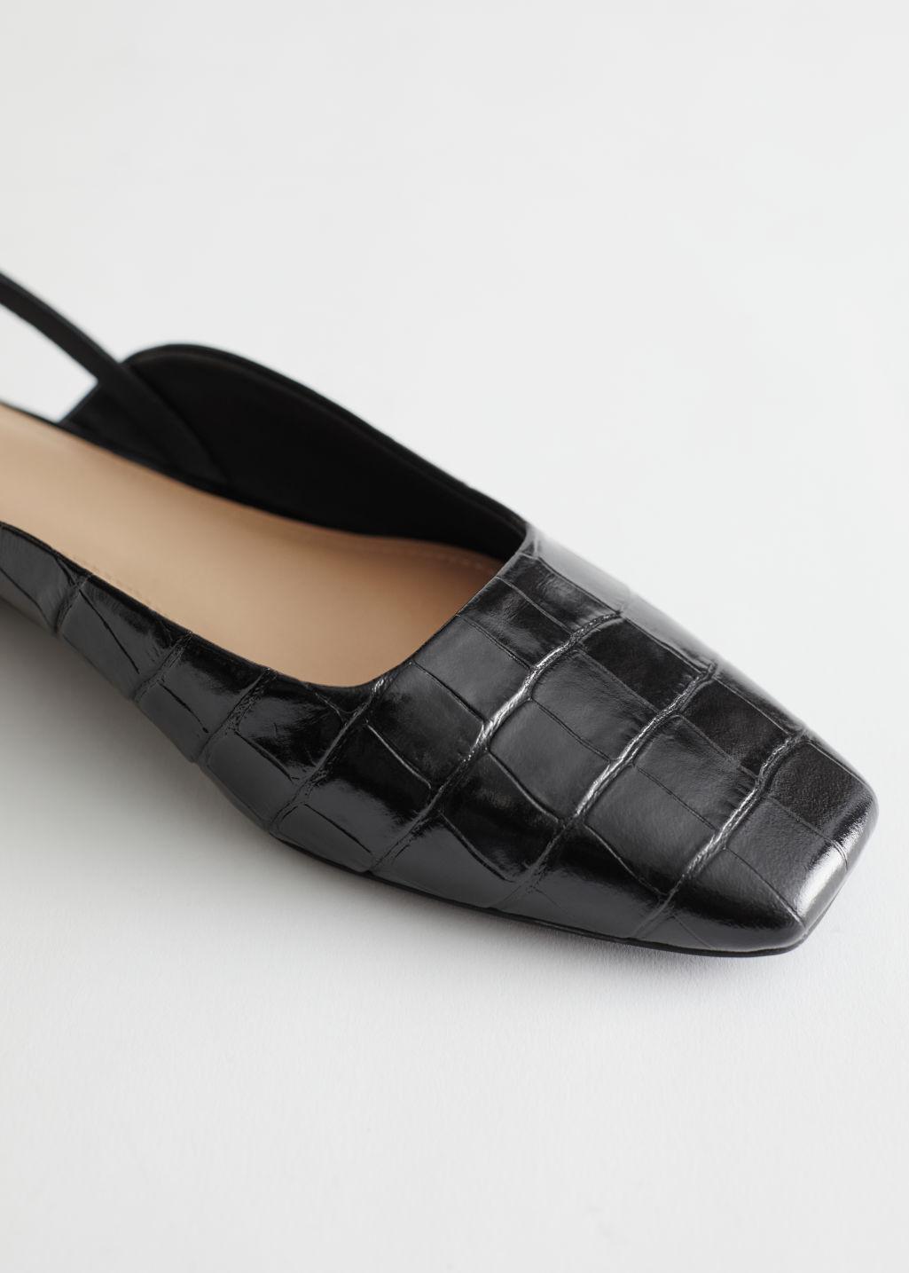 & Other Stories Leather Square Toe Ballerina Flats in Black | Lyst