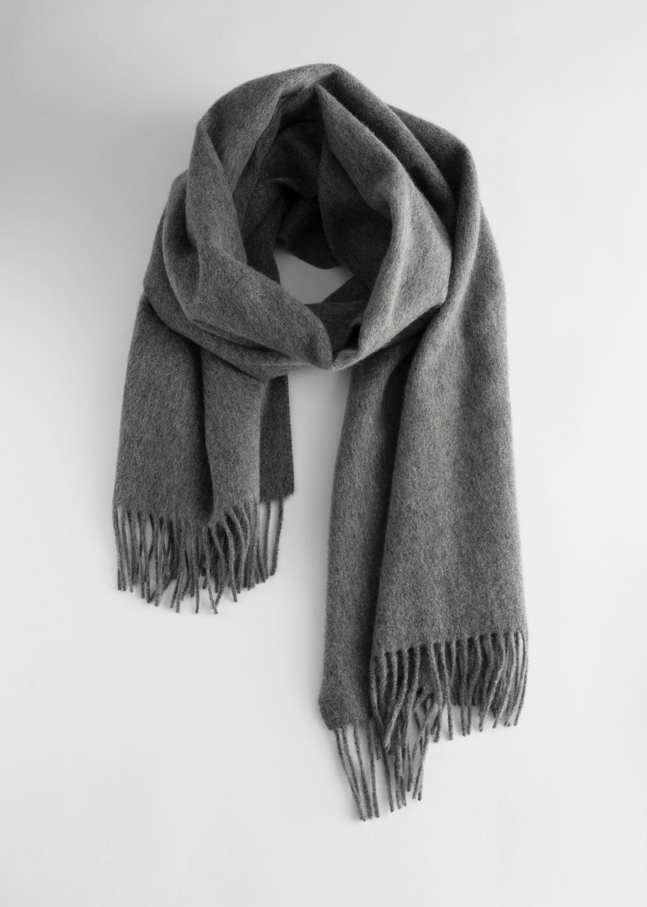 Other Stories Wool Fringed Blanket Scarf In Grey Gray Lyst