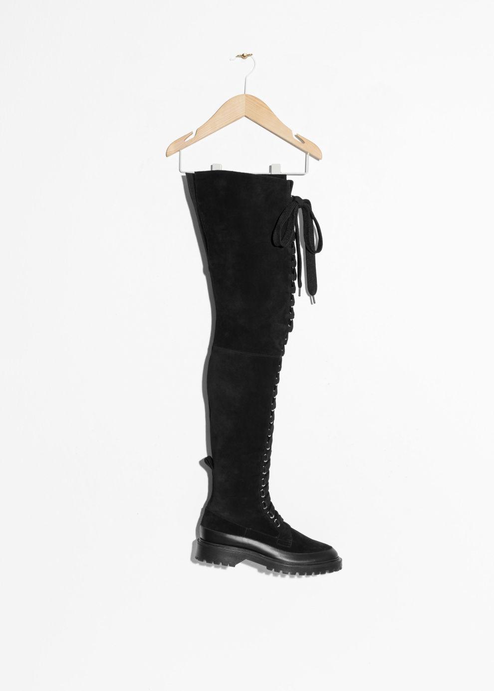 lace up over the knee flat boots