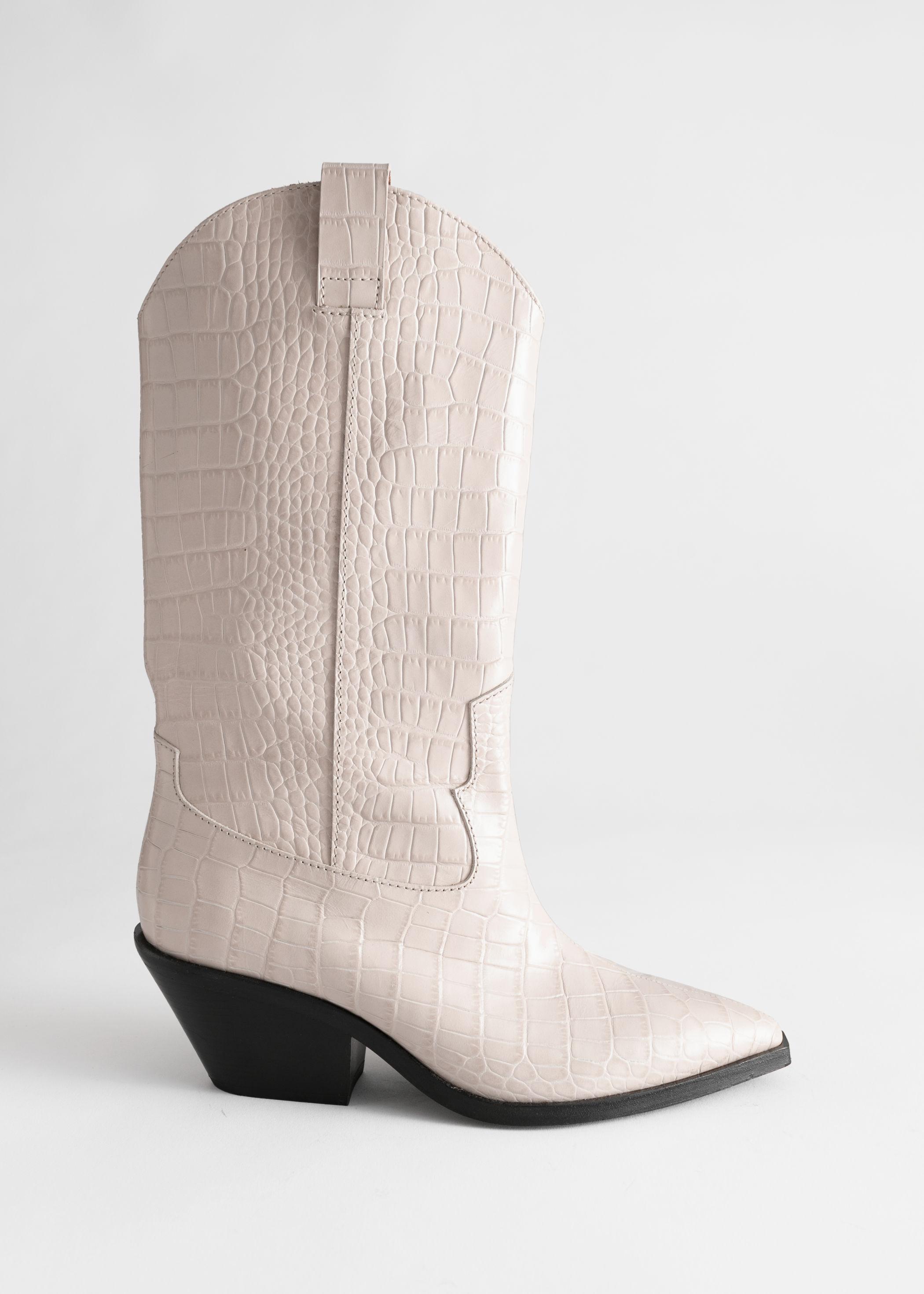 & Other Stories Croc Leather Cowboy Boots in White | Lyst