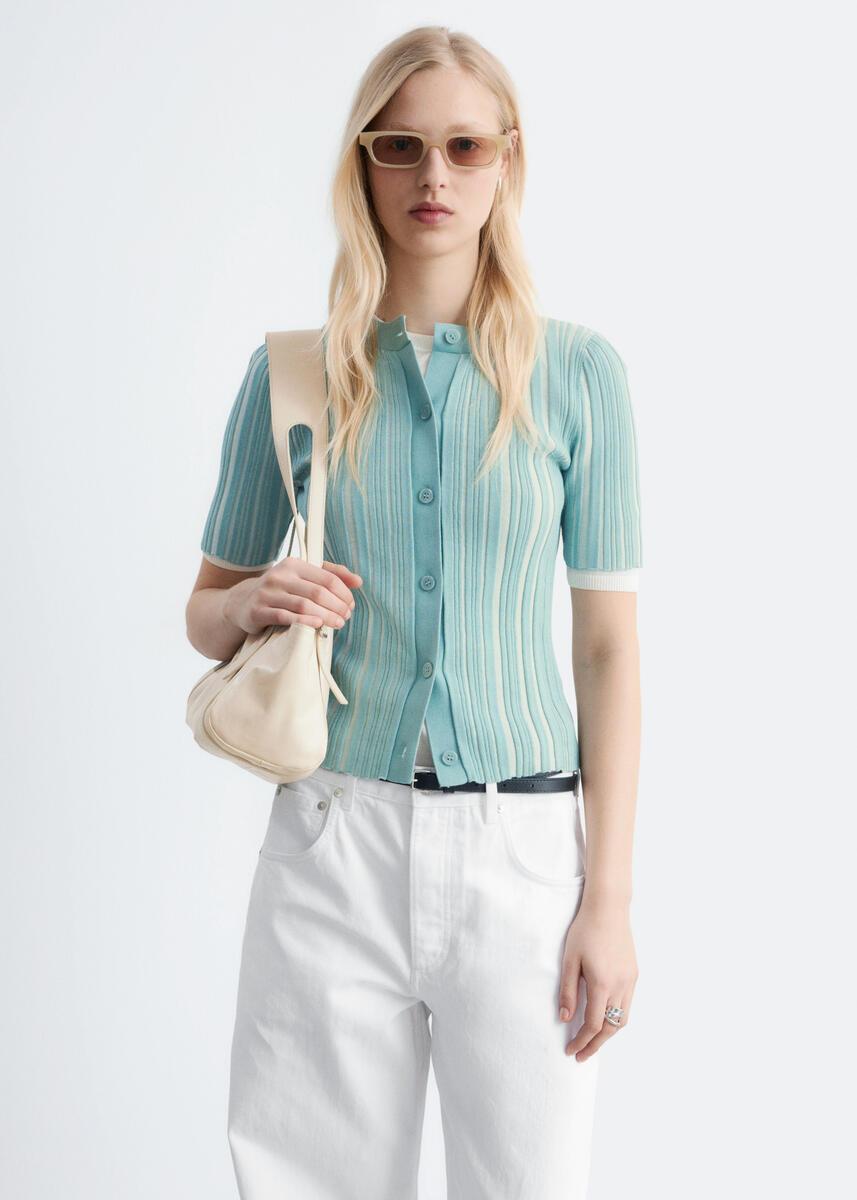 & Other Stories Short-Sleeve Rib-Knit Cardigan in Blue | Lyst