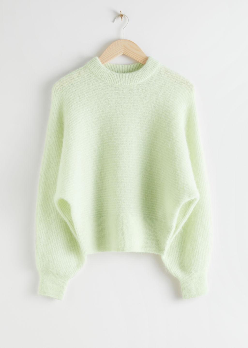 puff sleeve wool blend cardigan